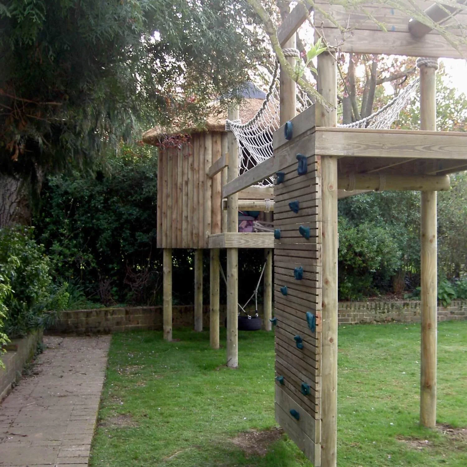 "...garden climbing wall platform"