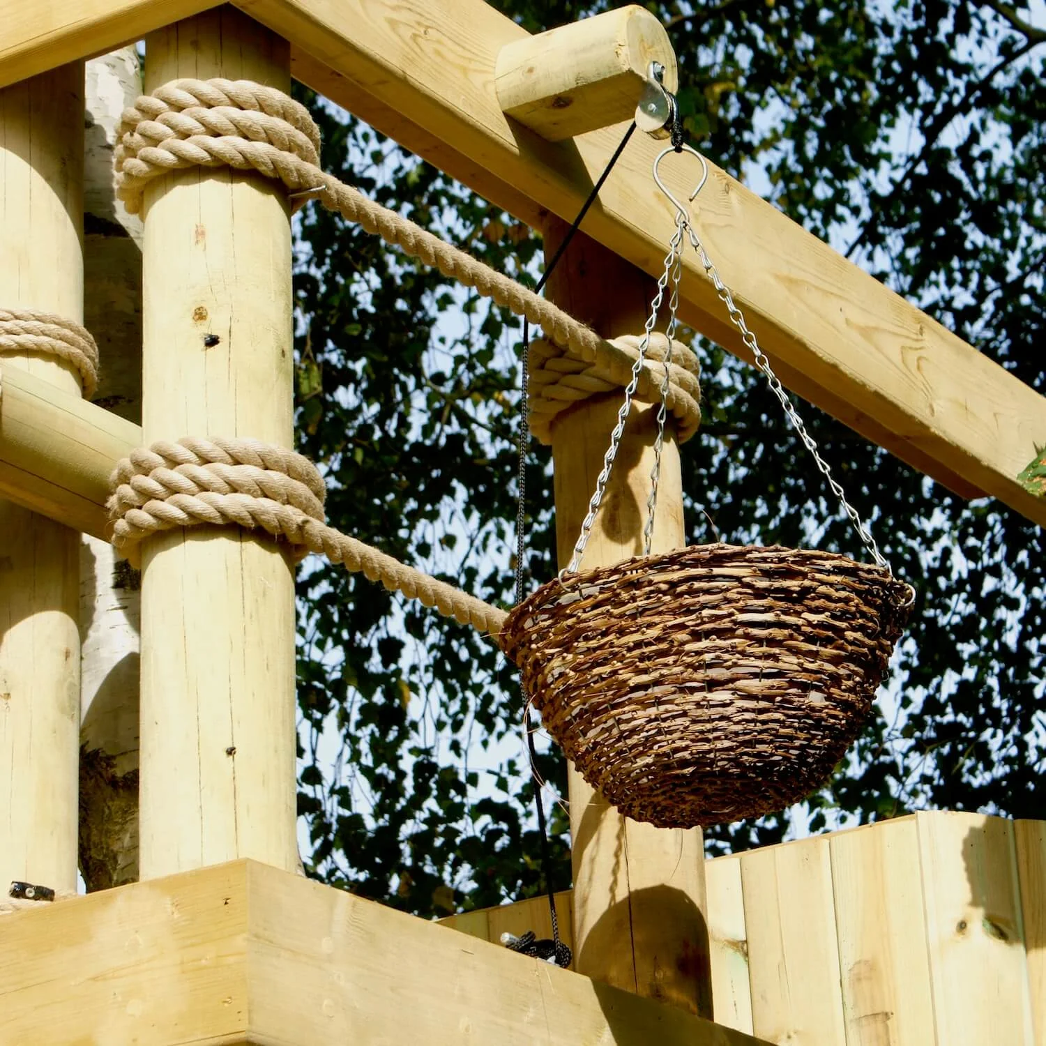 "...basket and pulley to pull up treehouse snacks"