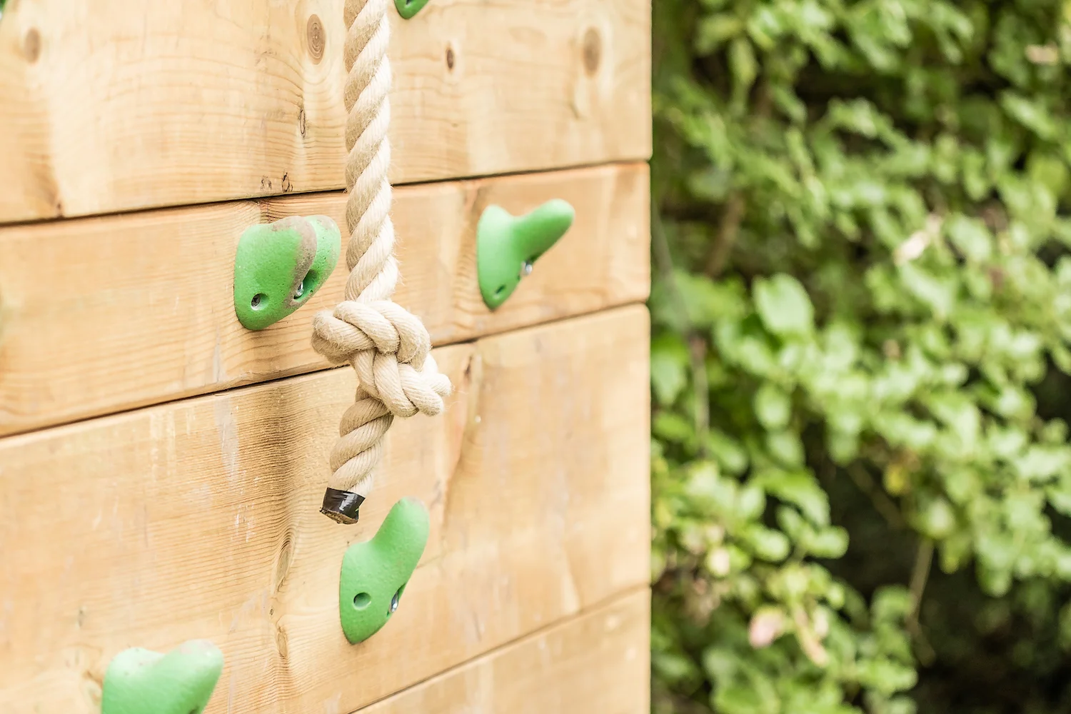 "...knotted rope and kids climbing wall"