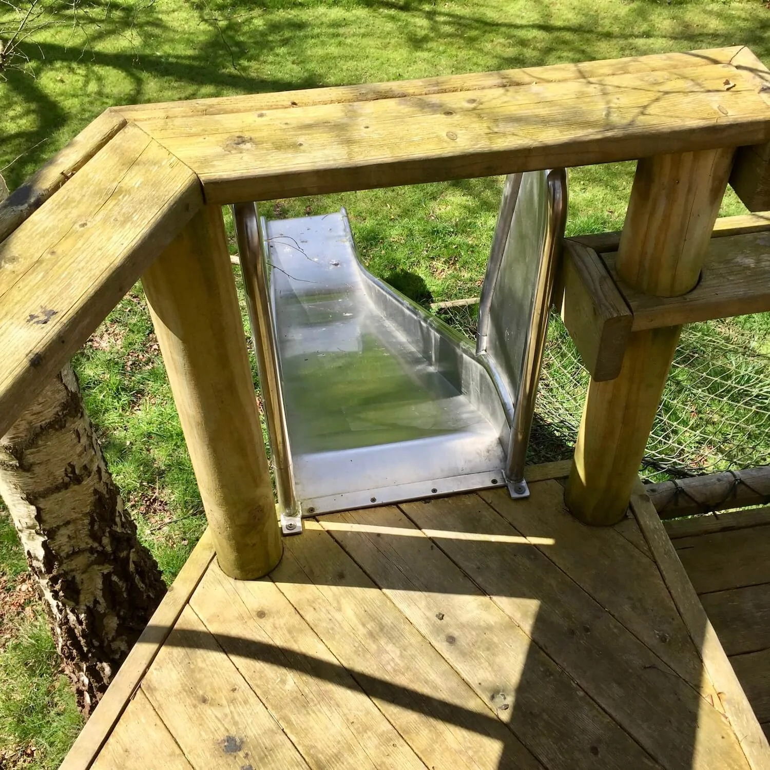 "...treehouse platform slide"