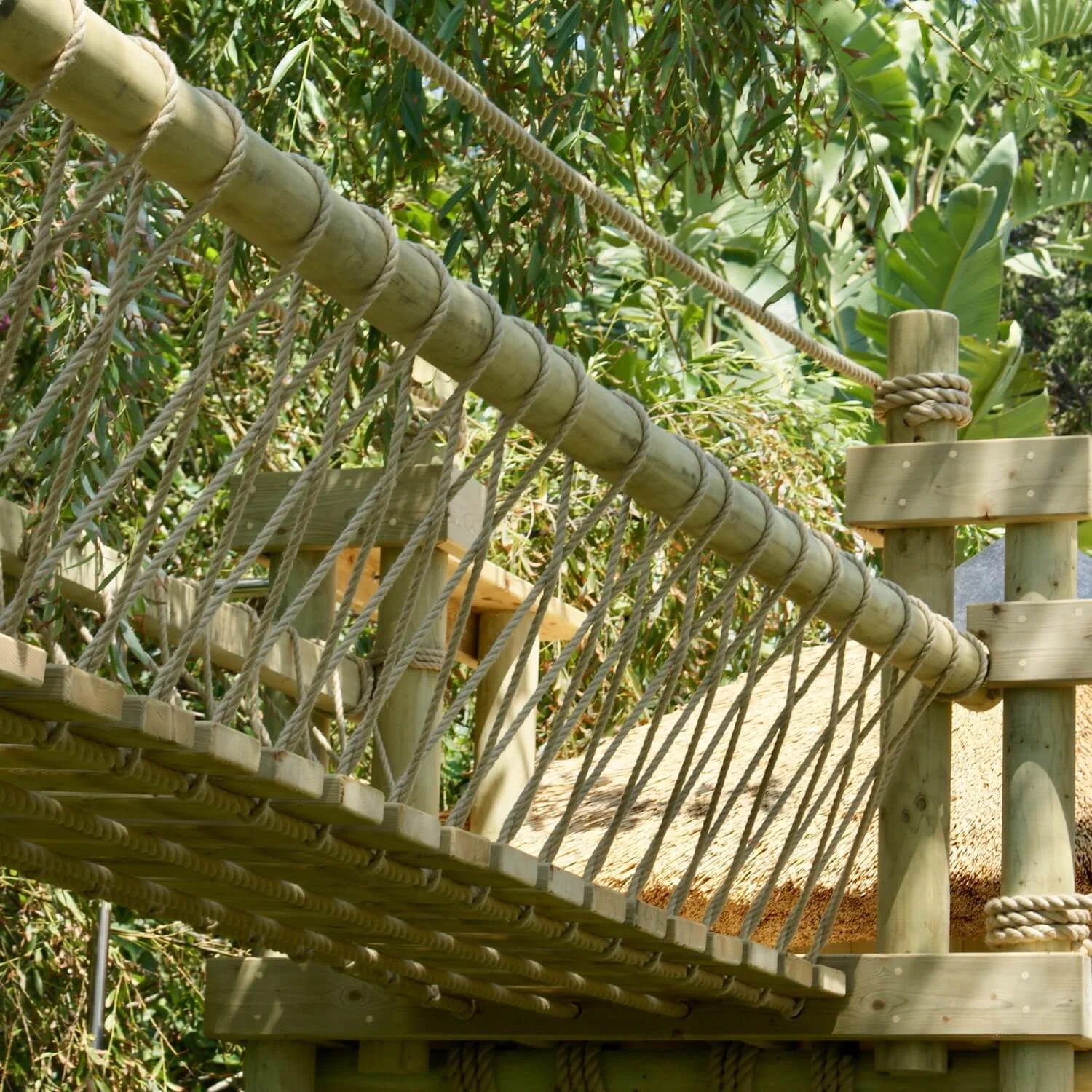 "...fixed-beam rope bridge for treehouse"