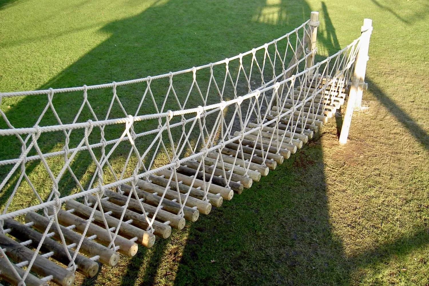 "...view of rope bridge from treehouse"