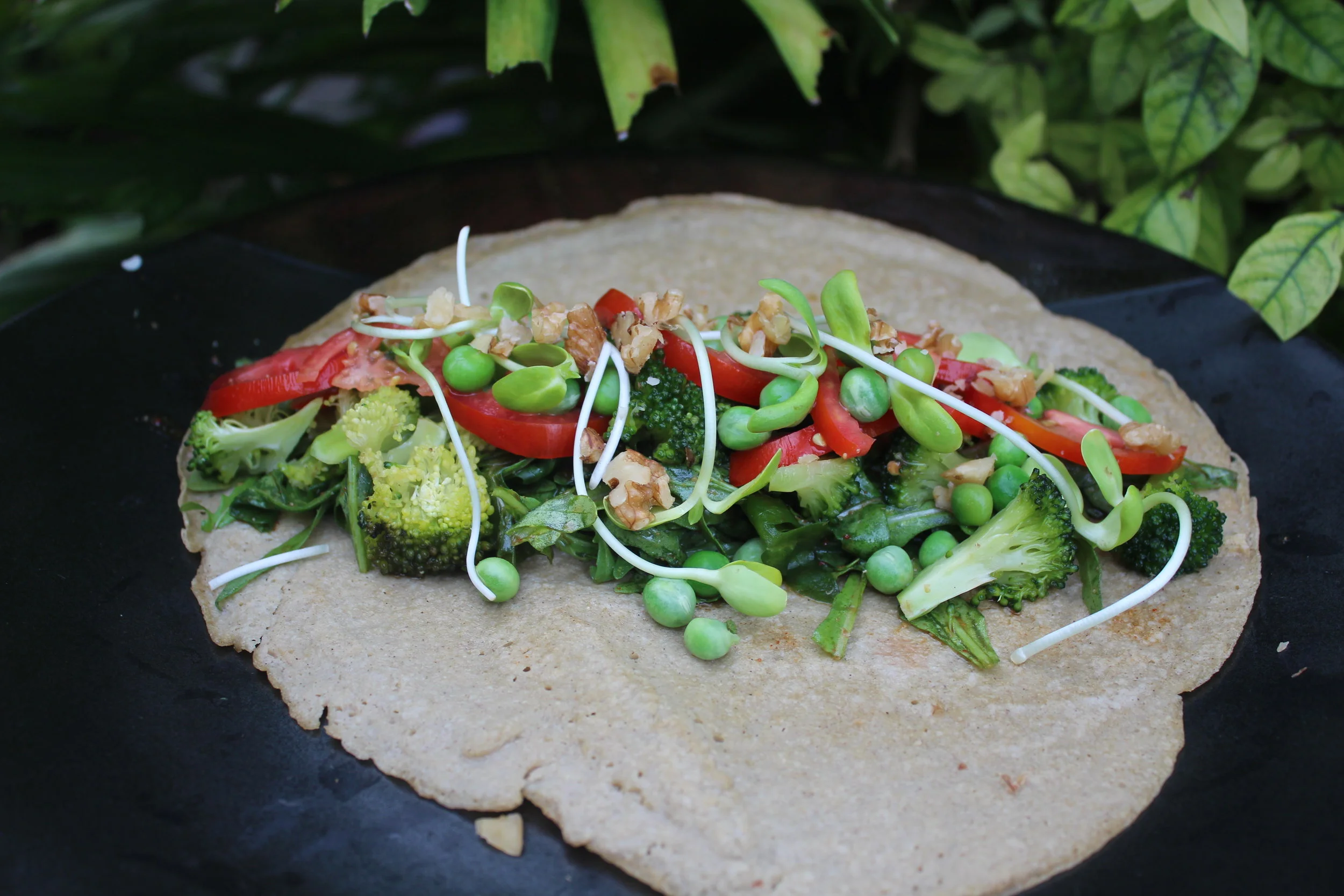 Savoury Buckwheat Wraps with Peas, Spinach and Broccoli