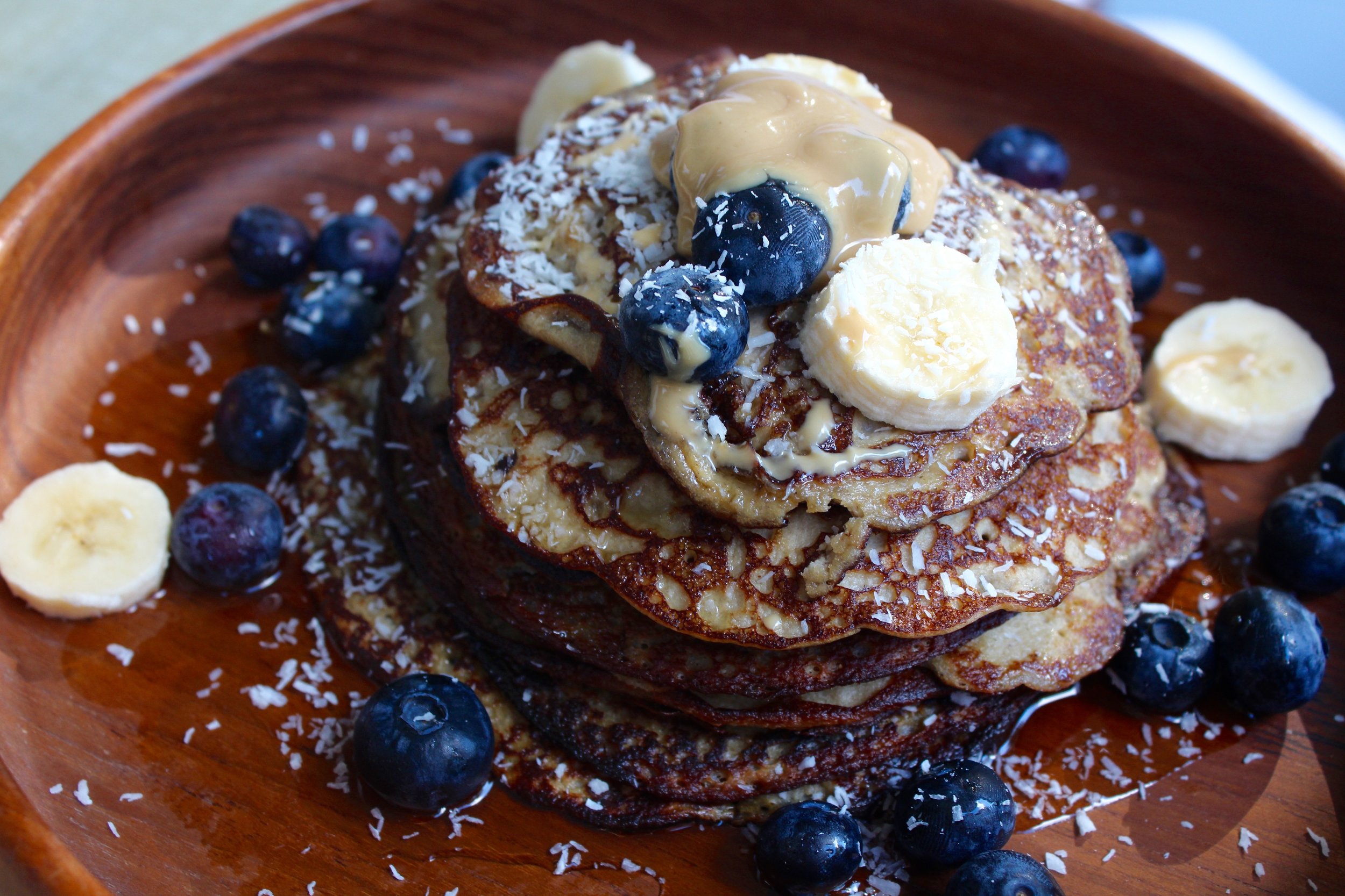 Banana And Maca Power Pancakes With Blueberries