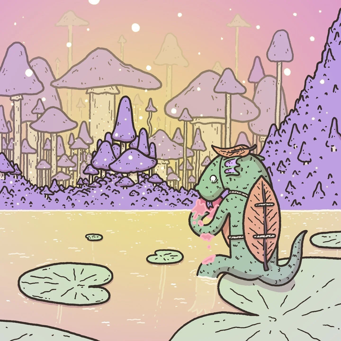 There aren't as many views as beautiful as watching the great sky-egg set over the fungi mountains. Quormond sat and enjoyed the view with well earned treat. ⁠
⁠
What's a rumour of the great sky-egg which passes over Quormond's home each day?⁠
⁠