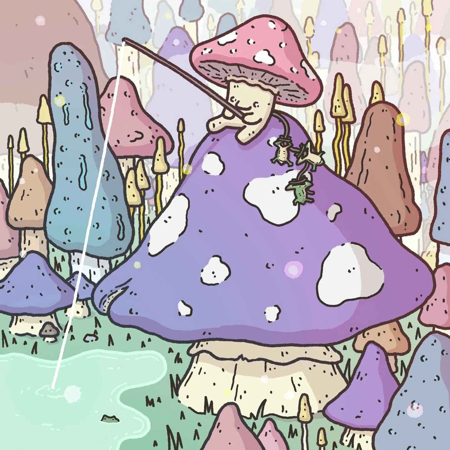 Life in the mushroom grove is pretty chill, the spores keep predators away, some of the fungi glows in a way that illuminates the entire grove with the gentle light of a fresh morning and a chorus of mushrumps can be heard constantly singing happy tu