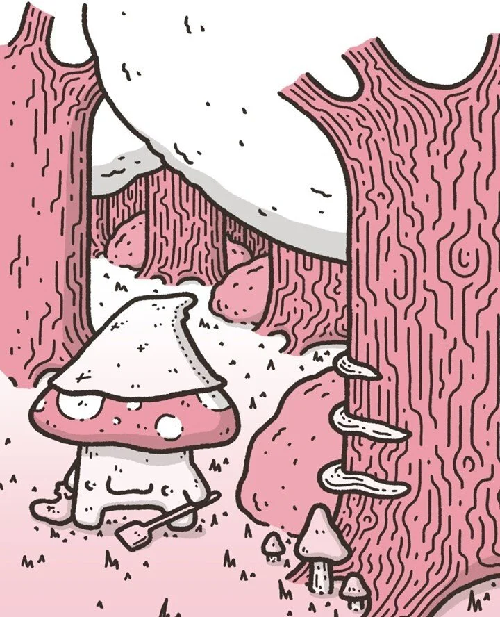 This is a little mushrump fungi farmer. You can come across this bud in the forest hex crawl of my latest adventure. If approached with care and respect, you might even get some quite potent magical fungi pieces as a prize.⁠
⁠
Can anyone think of a g