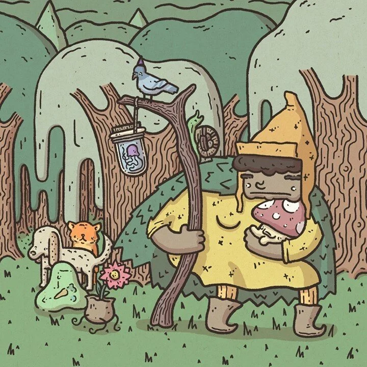 Golbess the druid doesn't go looking for lost creatures, they just seem to stumble upon her. She will usually have a cute little family of needy buddies following behind as she trudges through the forest between town and her hovel.