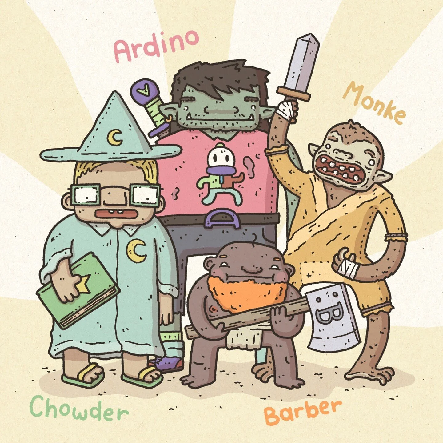 I've been introducing D&amp;D to some youngsters recently and have drawn the party up Slowquest style!⁠
⁠
Does anyone have any advice or thoughts on introducing TTRPGs to players for the first time?