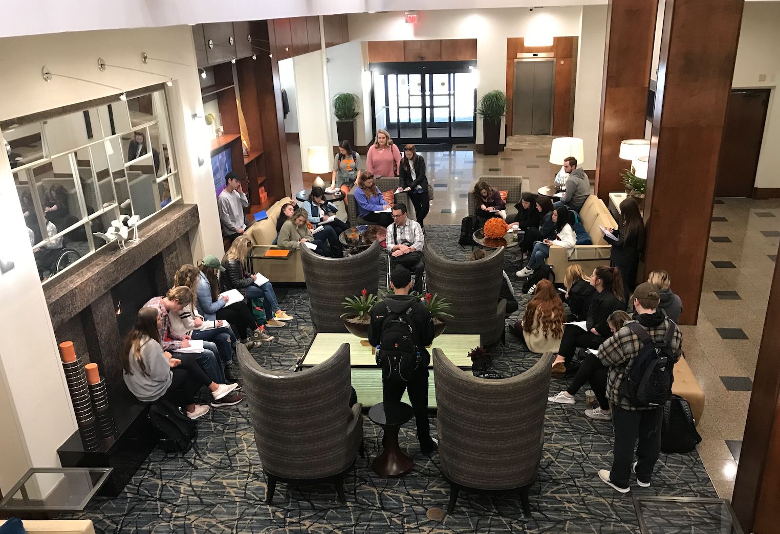 HRT-410 students with Brett Heising at the Downtown Hilton Hotel in Knoxville, Tennessee.