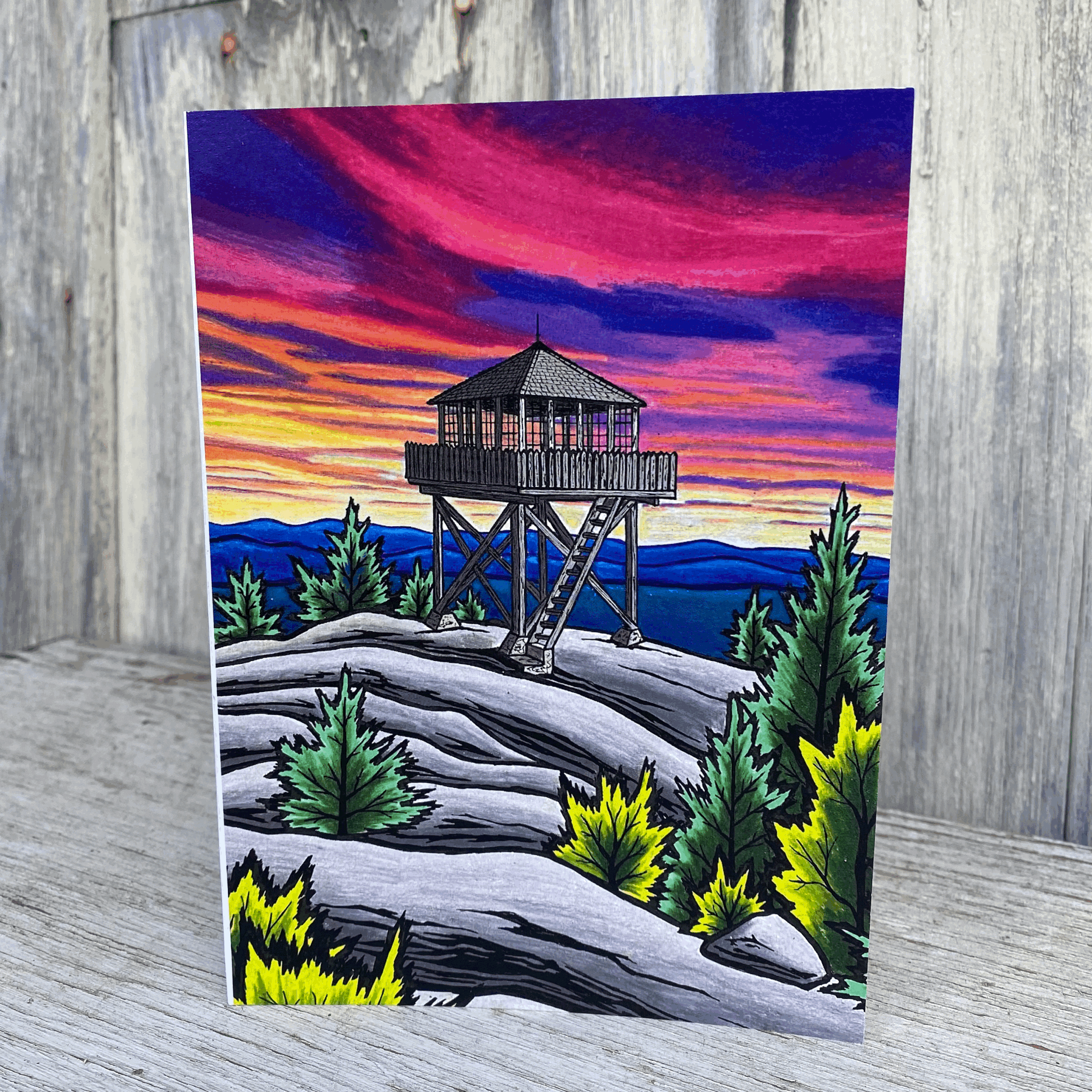 "Firetower Sunset" Notecard