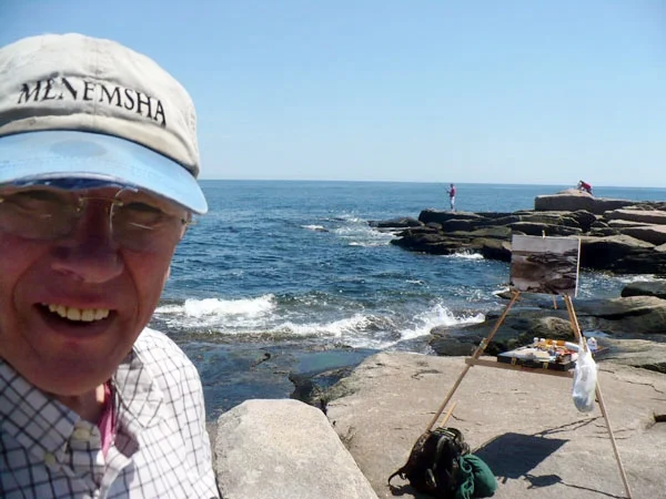 Will Kirkpatrick with his signature "selfie picture" while plein air painting. Some argue that he may have even created the selfie—we will never know!