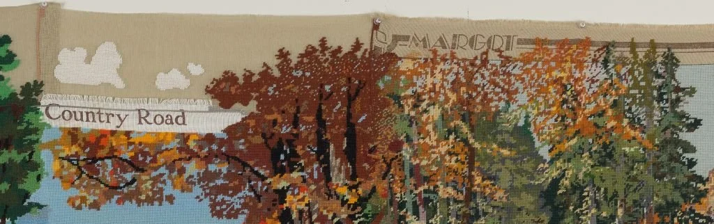 Mythology - detail
(unstretched & unframed) 2025. 358 x 126 cm. Wool on Needlepoint canvas.