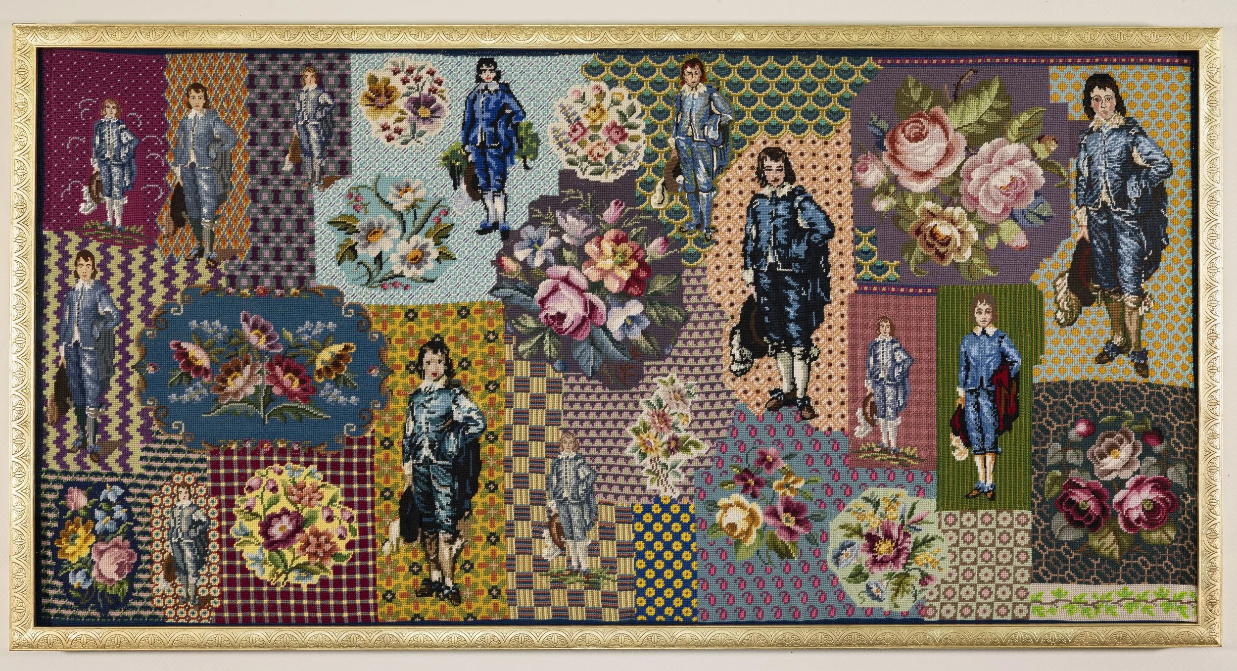 Rococo 
2025. Needlepoint - wool on cotton canvas, (vintage and new materials), 170 x 87 cm framed.
