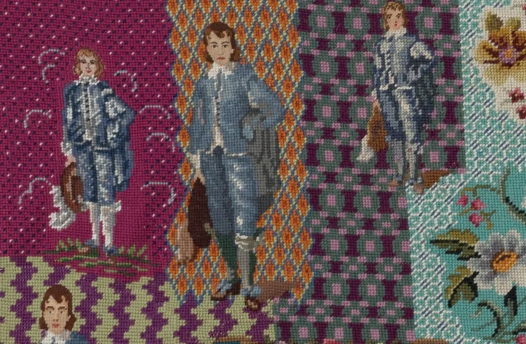 Rococo  - detail
2025. Needlepoint - wool on cotton canvas, (vintage and new materials), 170 x 87 cm framed.