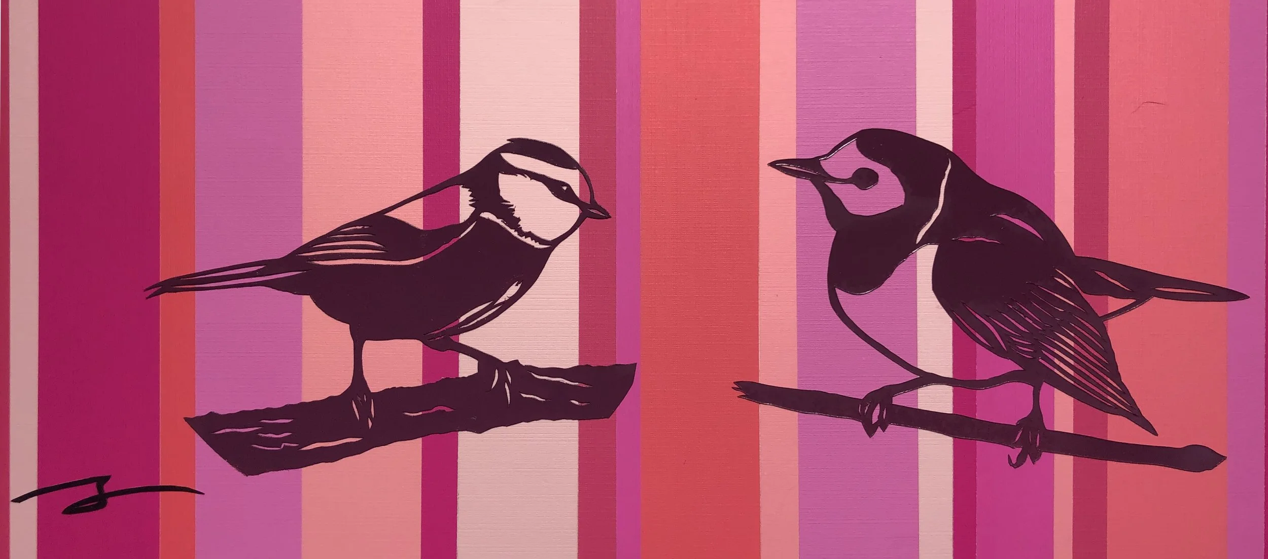 Blue Tit and Hooded Warbler in Pink