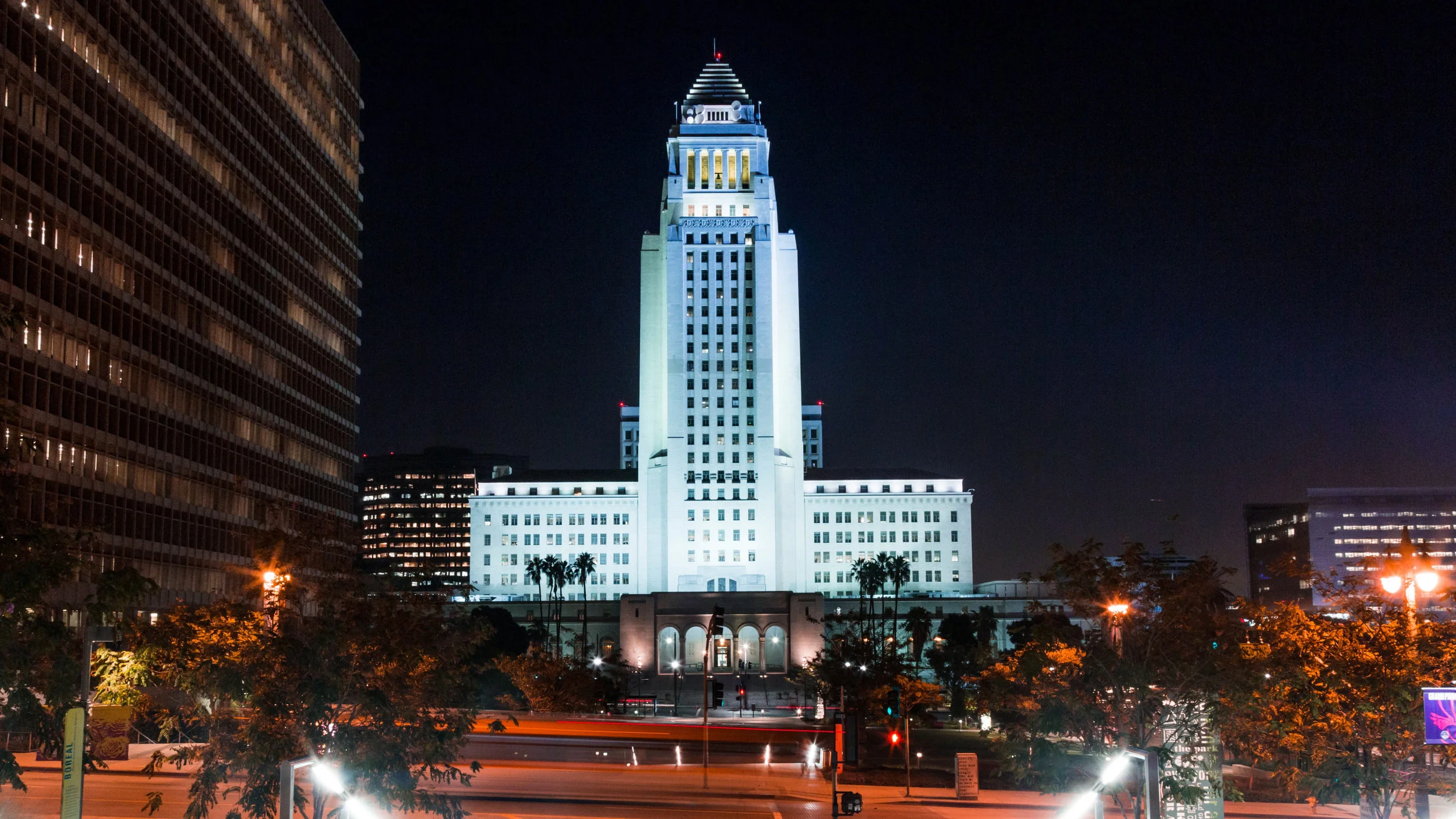 City Hall, East View, Downtown, Los Angeles, Night