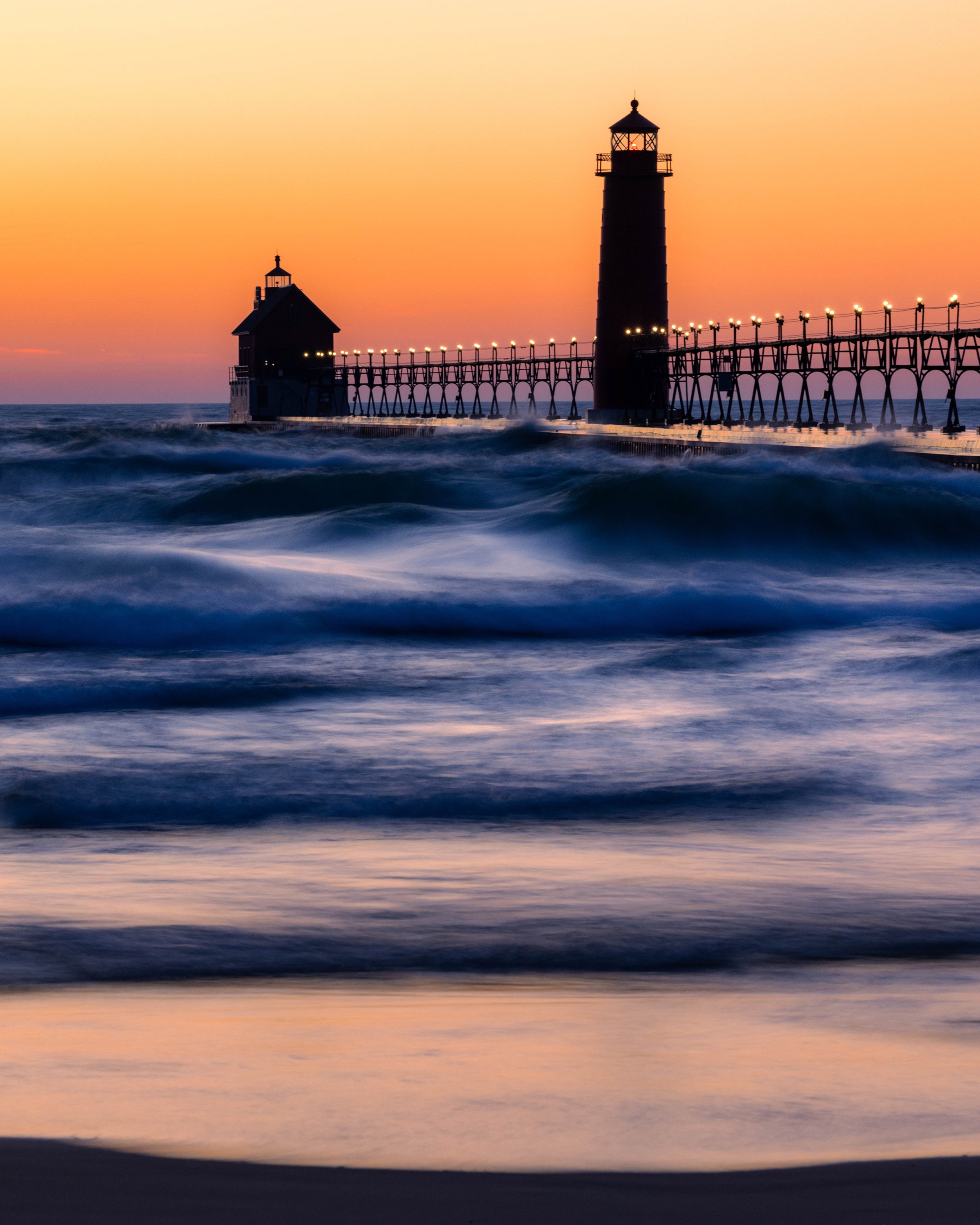  Busy waves in the afterglow, Grand Haven, MI 