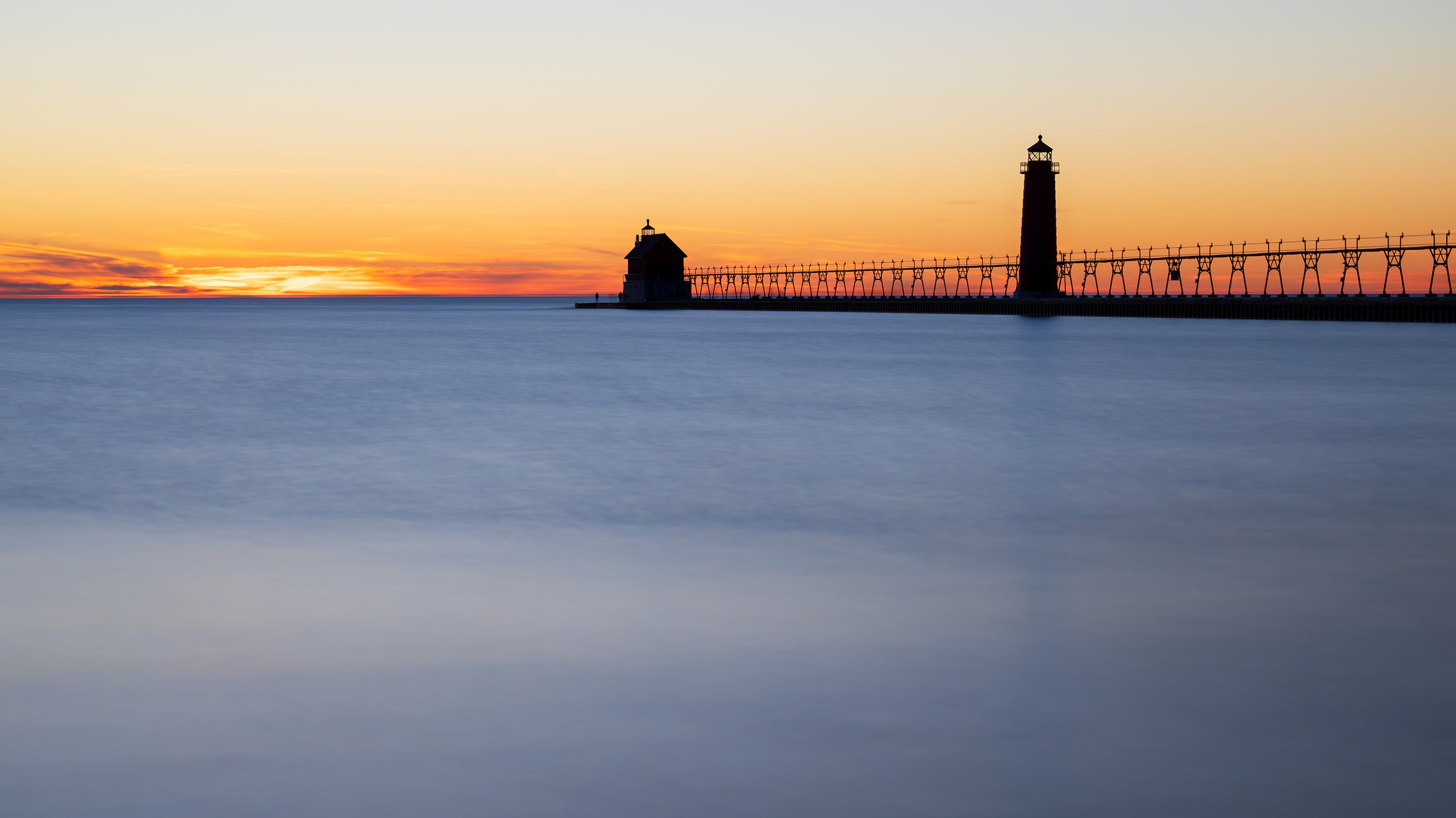  Long exposure of the Grand Haven Light house at sunset. 