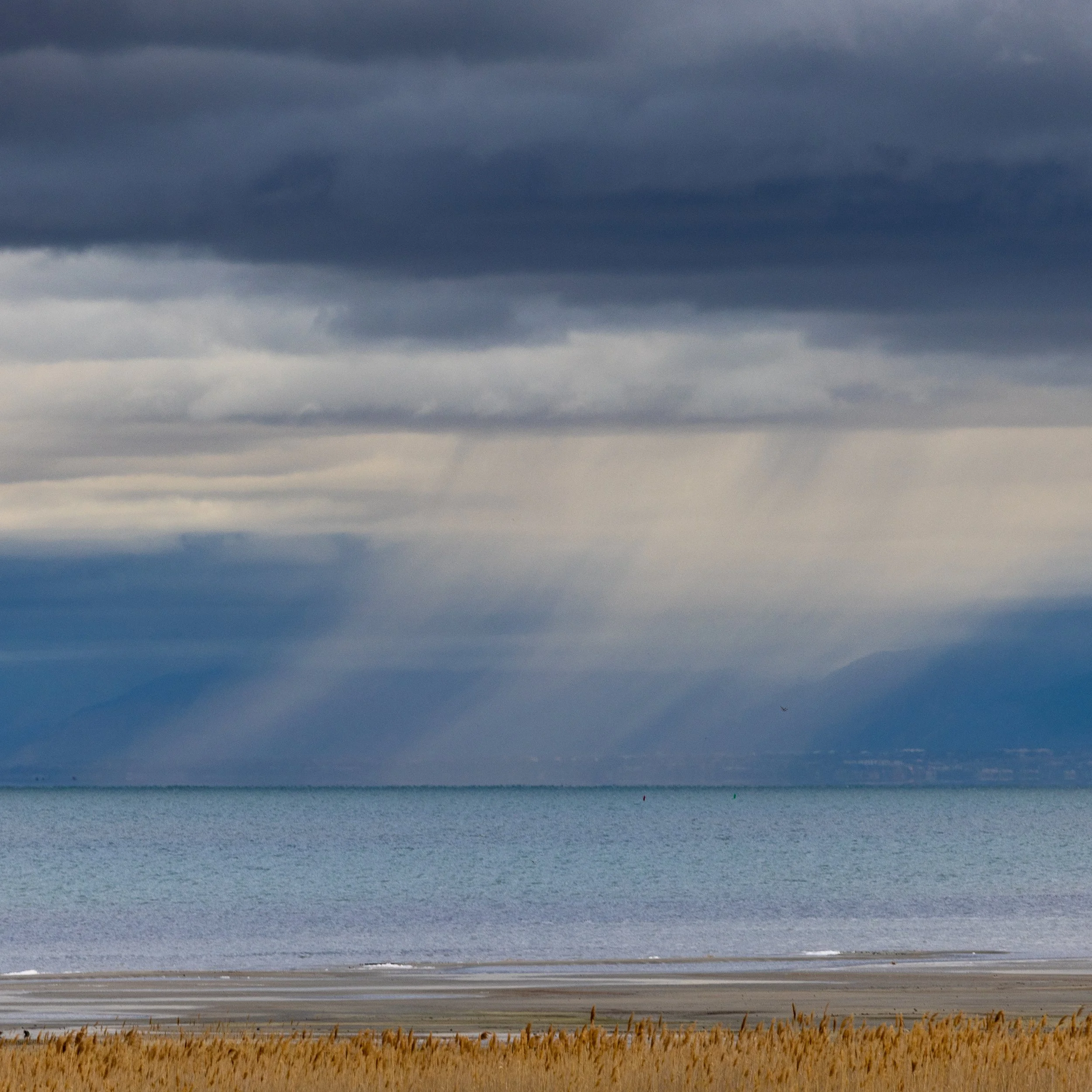 Rain over Great Salt Lake, Utah