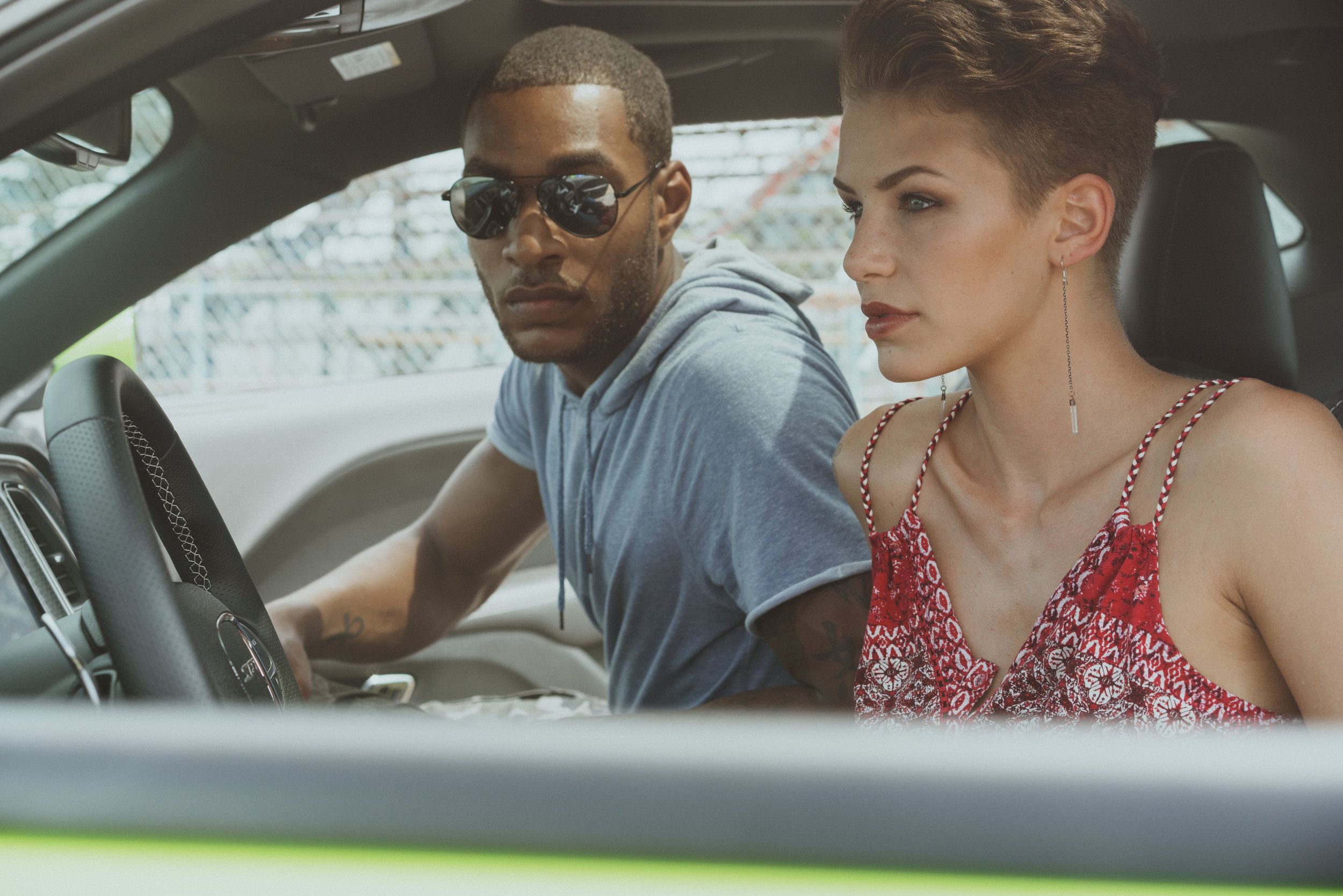 jasmine & Veon green car, red scarf top_CHALLENGER_SRT_HELLCAT_GREEN_INTERIOR_DSC9771.jpg