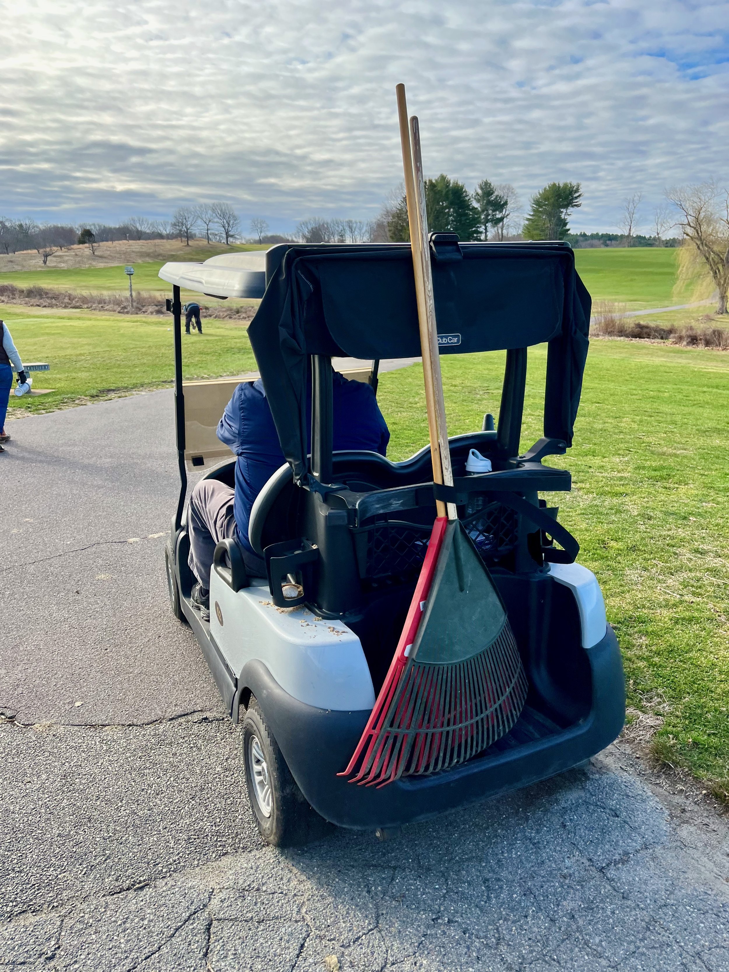 Heading out to clean up the course