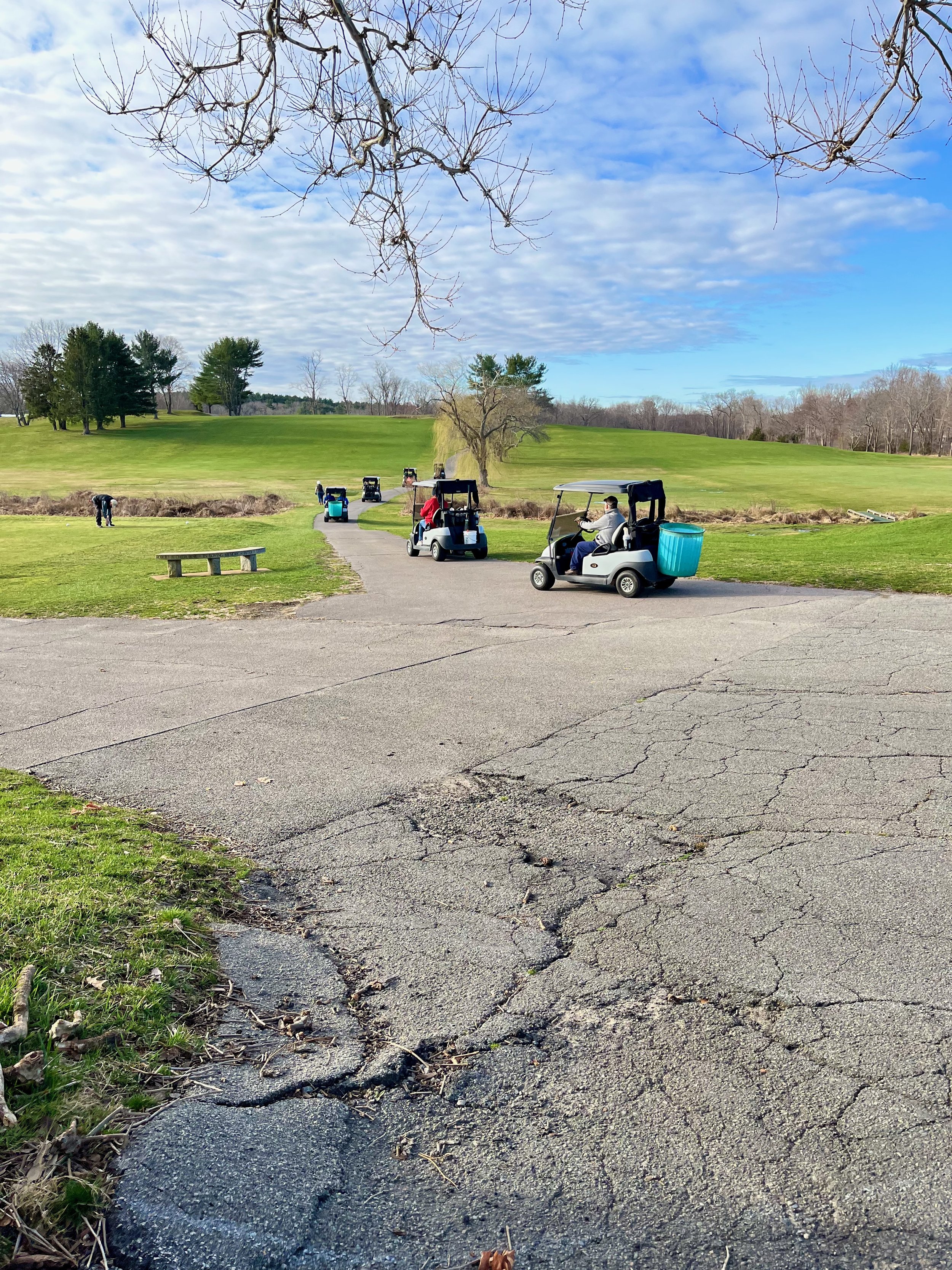 Heading out to clean up the course