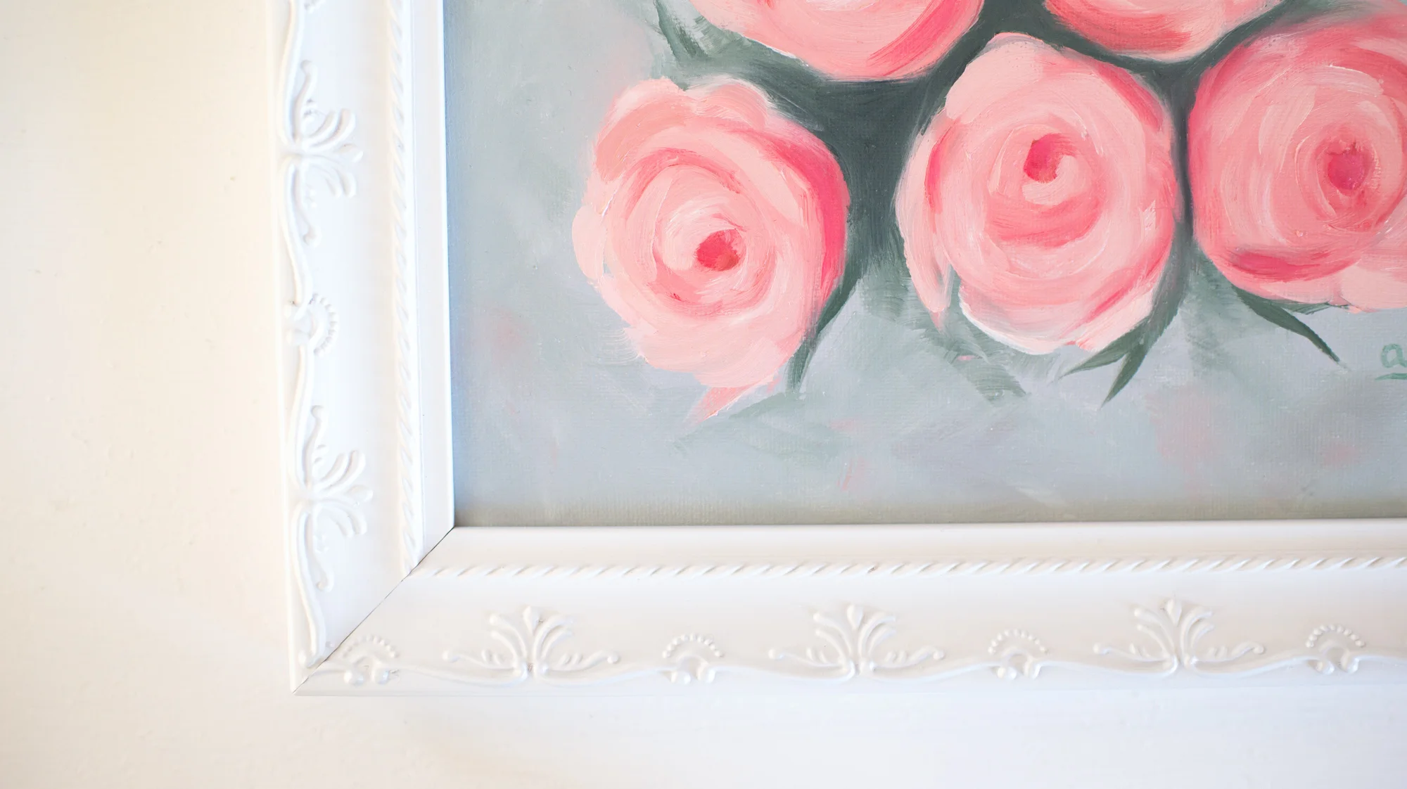 Pink Rose Oil Painting Mon Coeur 10x12 Inches Framed Allison Lyon Art