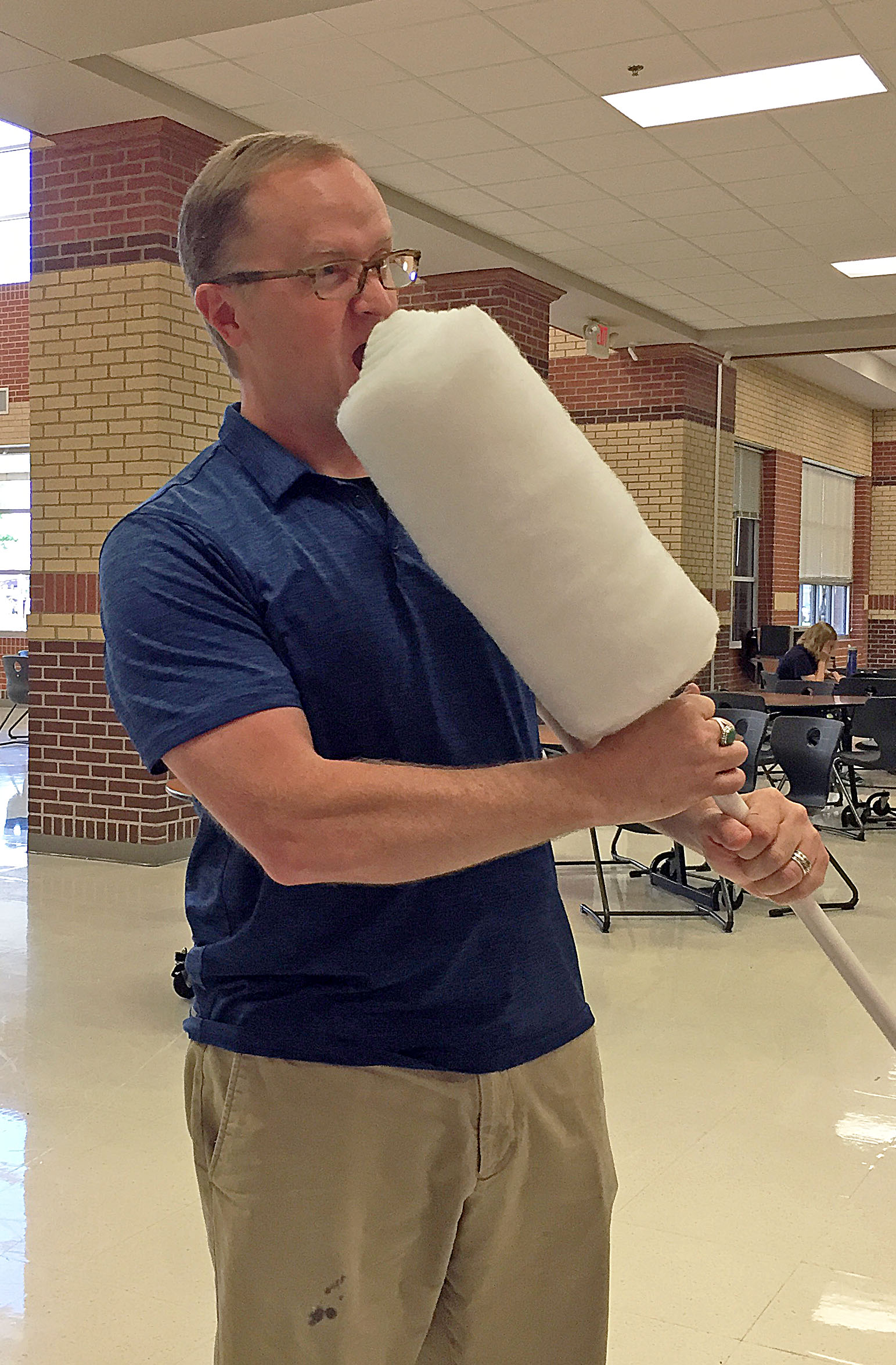 Lovejoy HS teacher Ray Cooper with the ‘super swab’. (Photo provided by Kyle Herrema.)