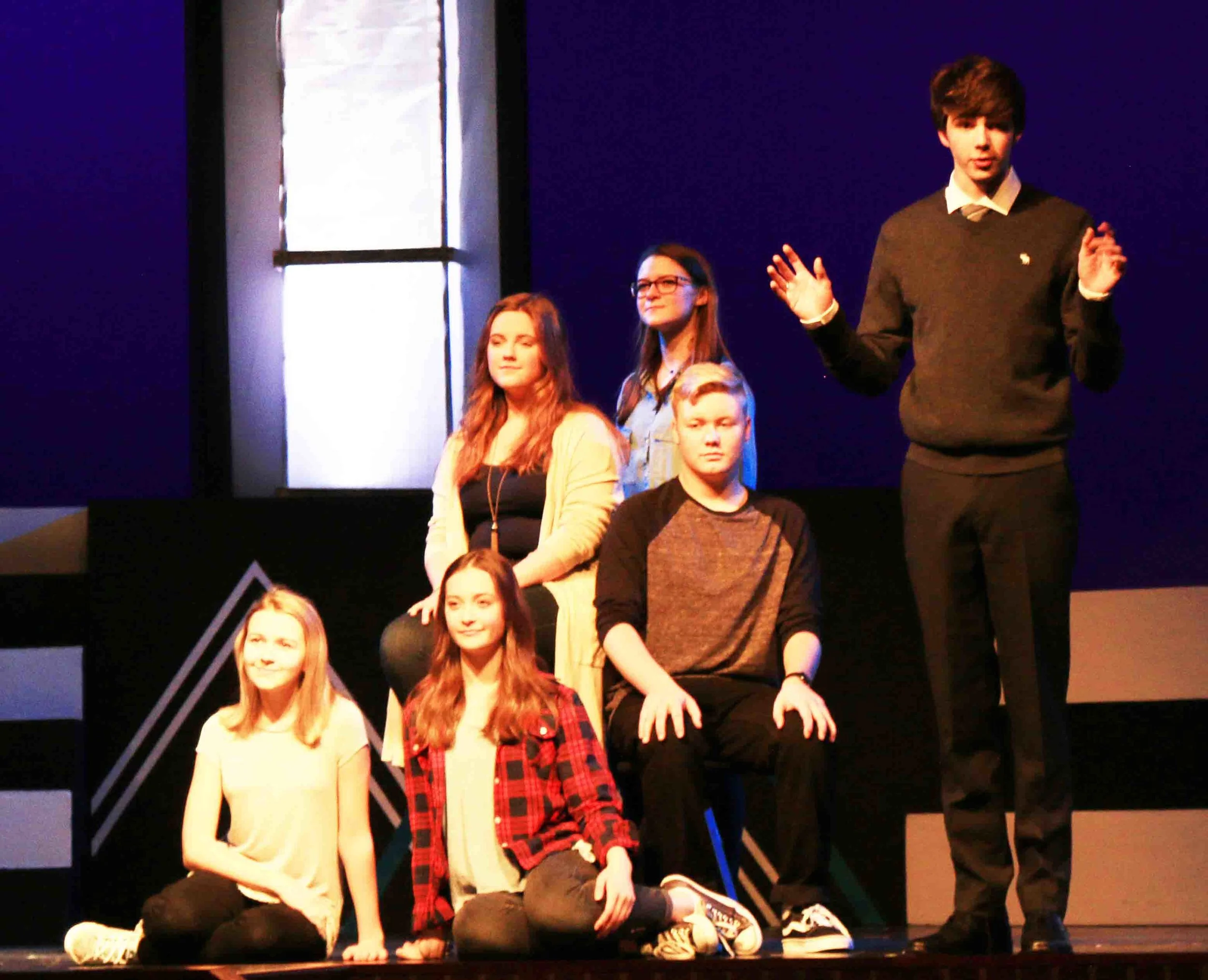 (From left) Grace Felton, Natalie Edwards, Maddie Konecny, Zane Dodd, Julia Dobbs and Luke Wild - "Family Portrait" a father contemplates his family relationships and how he affects them.
