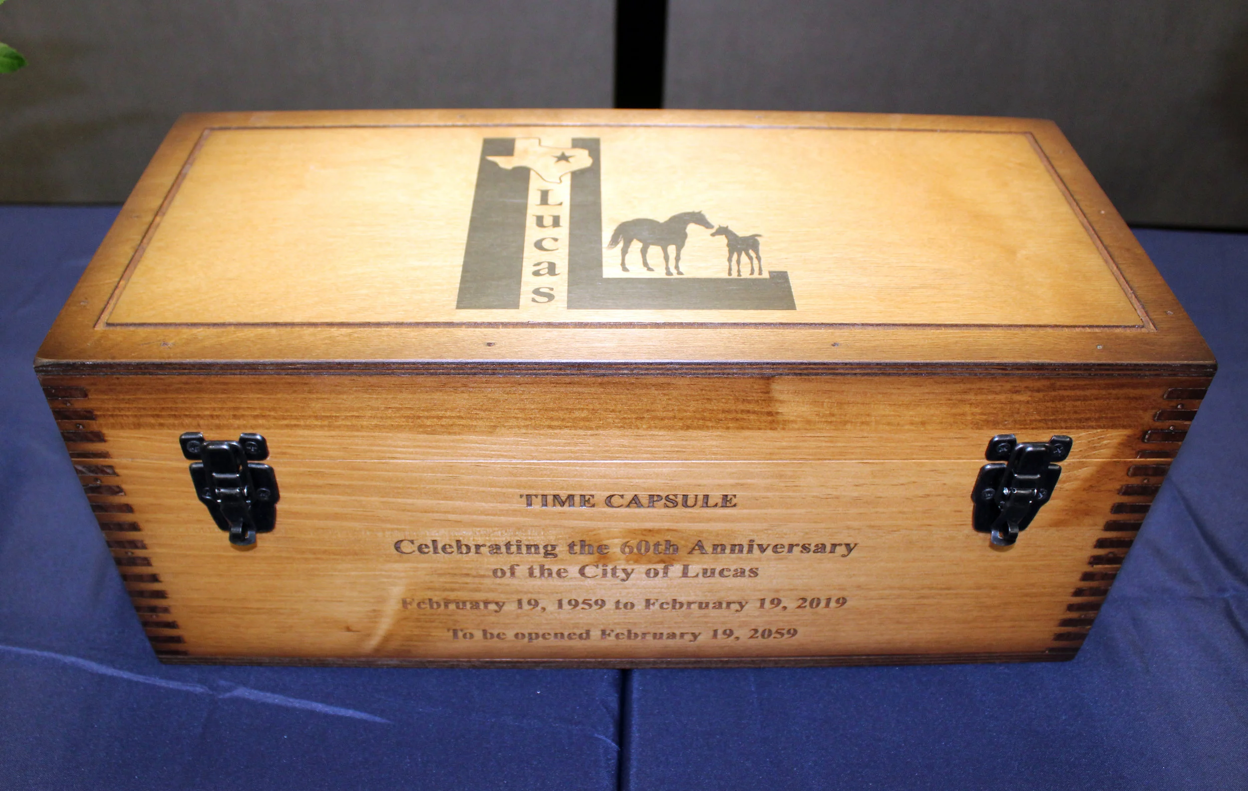 The time capsule will be opened on Feb. 19, 2059, which will be the 100th anniversary of the city of Lucas.