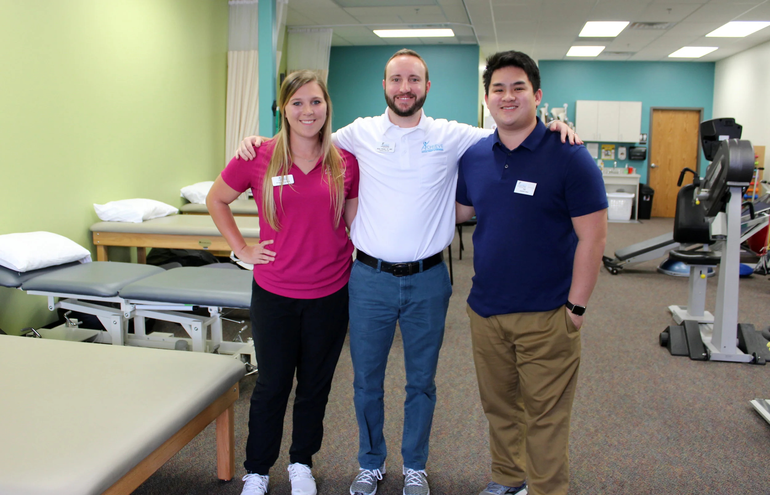 The Achieve staff (from left), Brittney Magnuson, receptionist, Brian Hunter, Clinic Director/Physical Therapist and Tai Nguyen, tech.