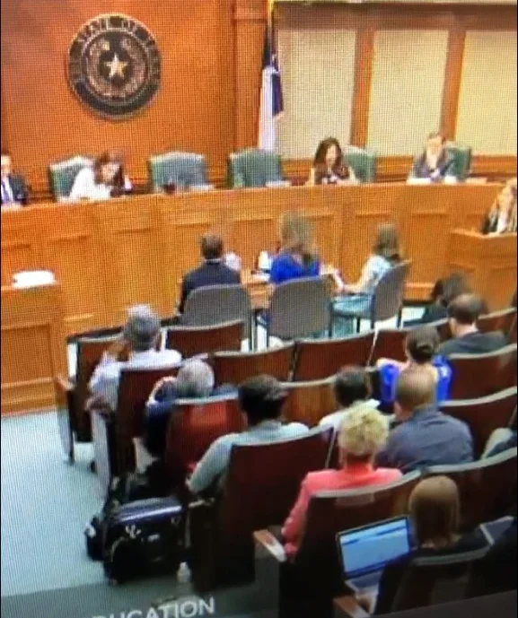 (From left) James, Lisa and Caroline Wilkins during their testimony before the Texas State Representatives.