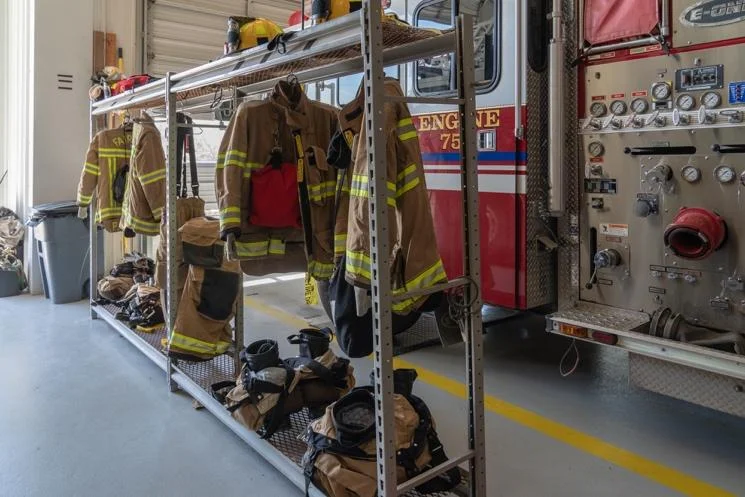 Firefighter’s gear is supposed to be protected in a separate space from fumes and sunlight.