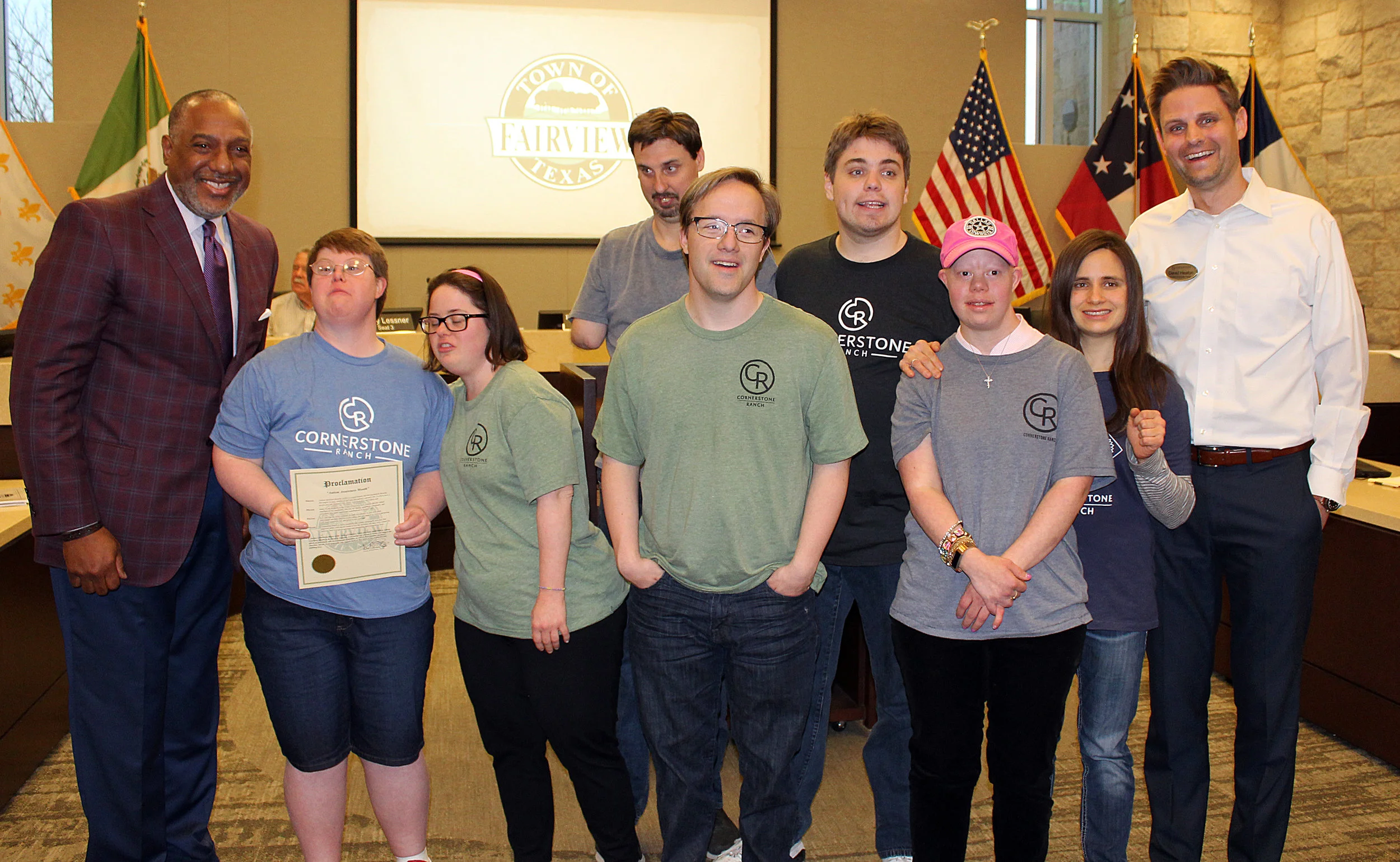 Residents and staff of Cornerstone Ranch accepted the proclamation declaring the month of April 2019 to be Autism Awareness Month in the Town of Fairview.