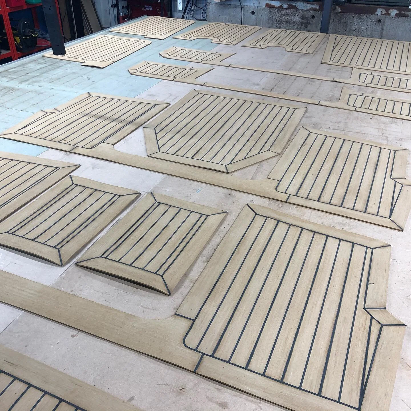 2 sets of decks, cockpit &amp; swim for #barnsbrinkcraft colour is teak with black. Getting very busy now that people are getting back to their boats! #rofixrestoration #flexiteek2g #boats #norfolkbroads #suffolk #ipswich #sailing #decks #manufacturi