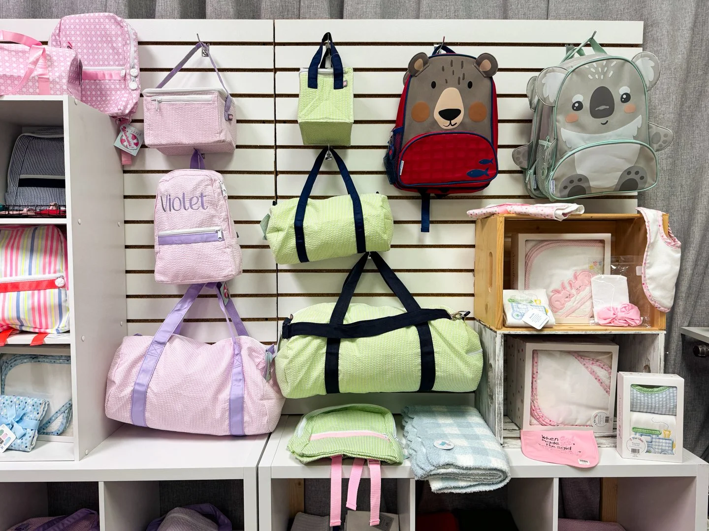 Personalized holiday stockings and custom embroidered children's backpacks and duffel bags