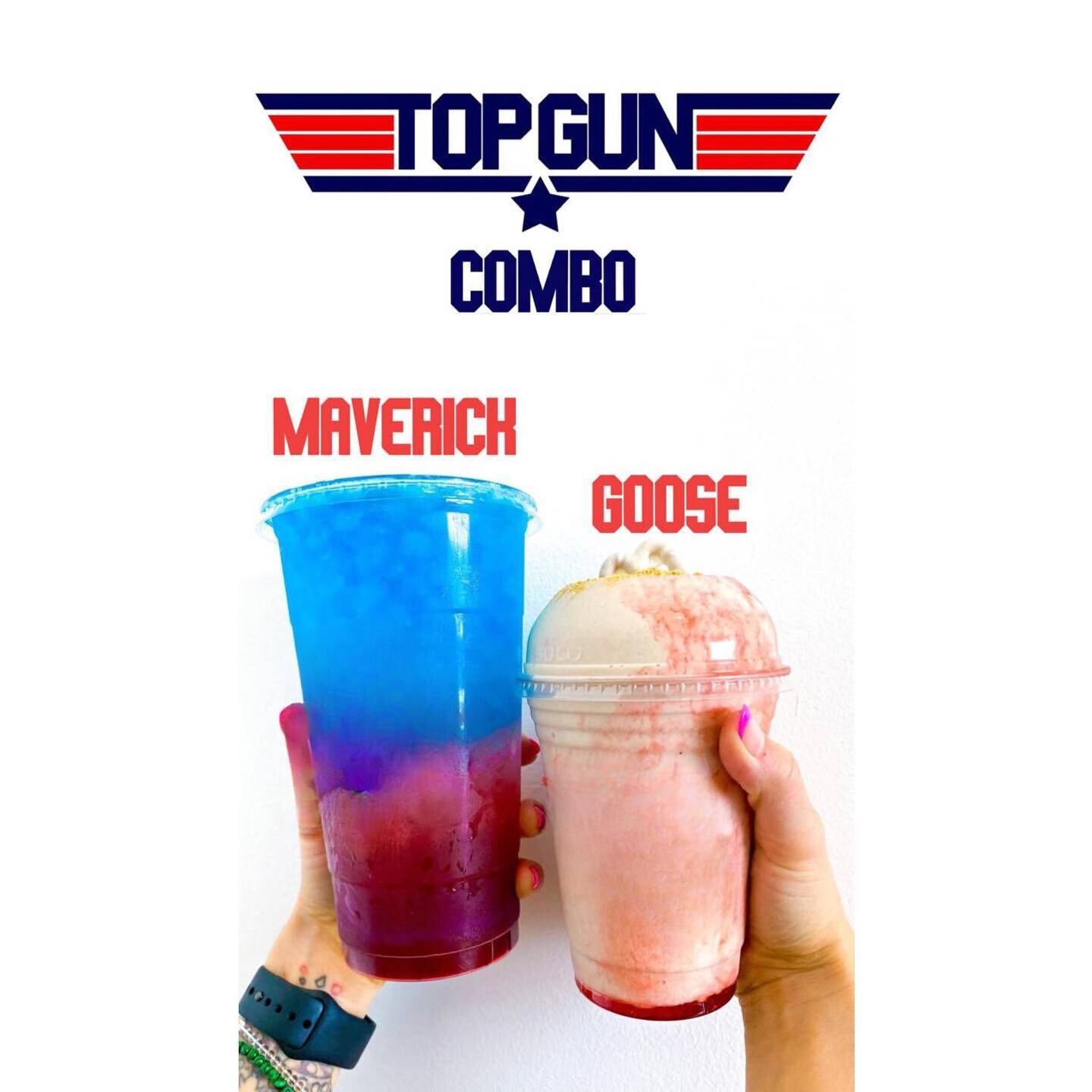 Memorial Week Drink Specials! 

Available as soon as tomorrow through Memorial Day! 

maverick lifted tea- A blend of raspberry, pomegranate, cranberry, pina colada and blue blast

Goose Meal shake- Cookies, Vanilla,  Raspberry and Graham! 

#chillnu