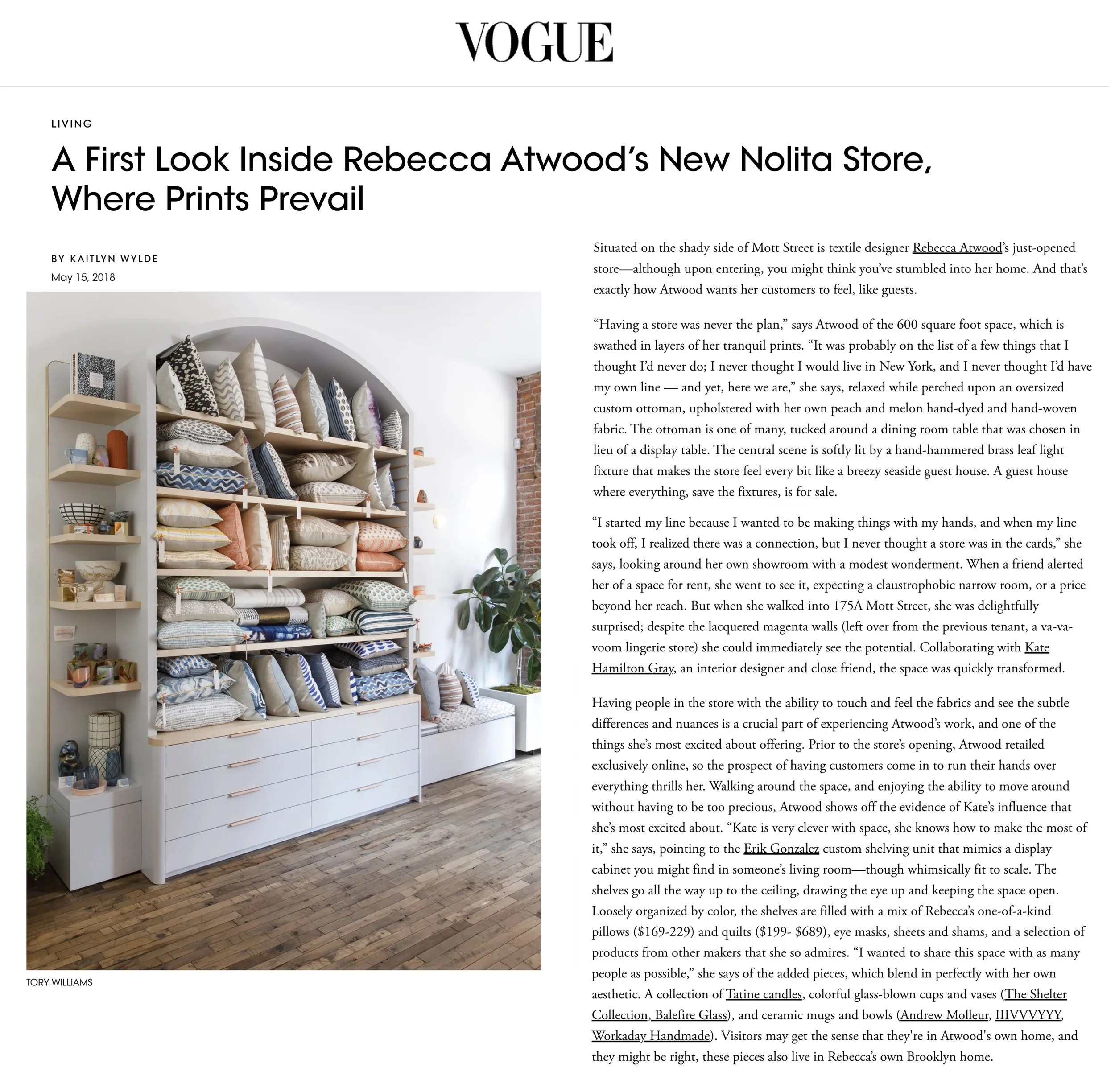 Vogue Living Feature: Rebecca Atwood's Showroom