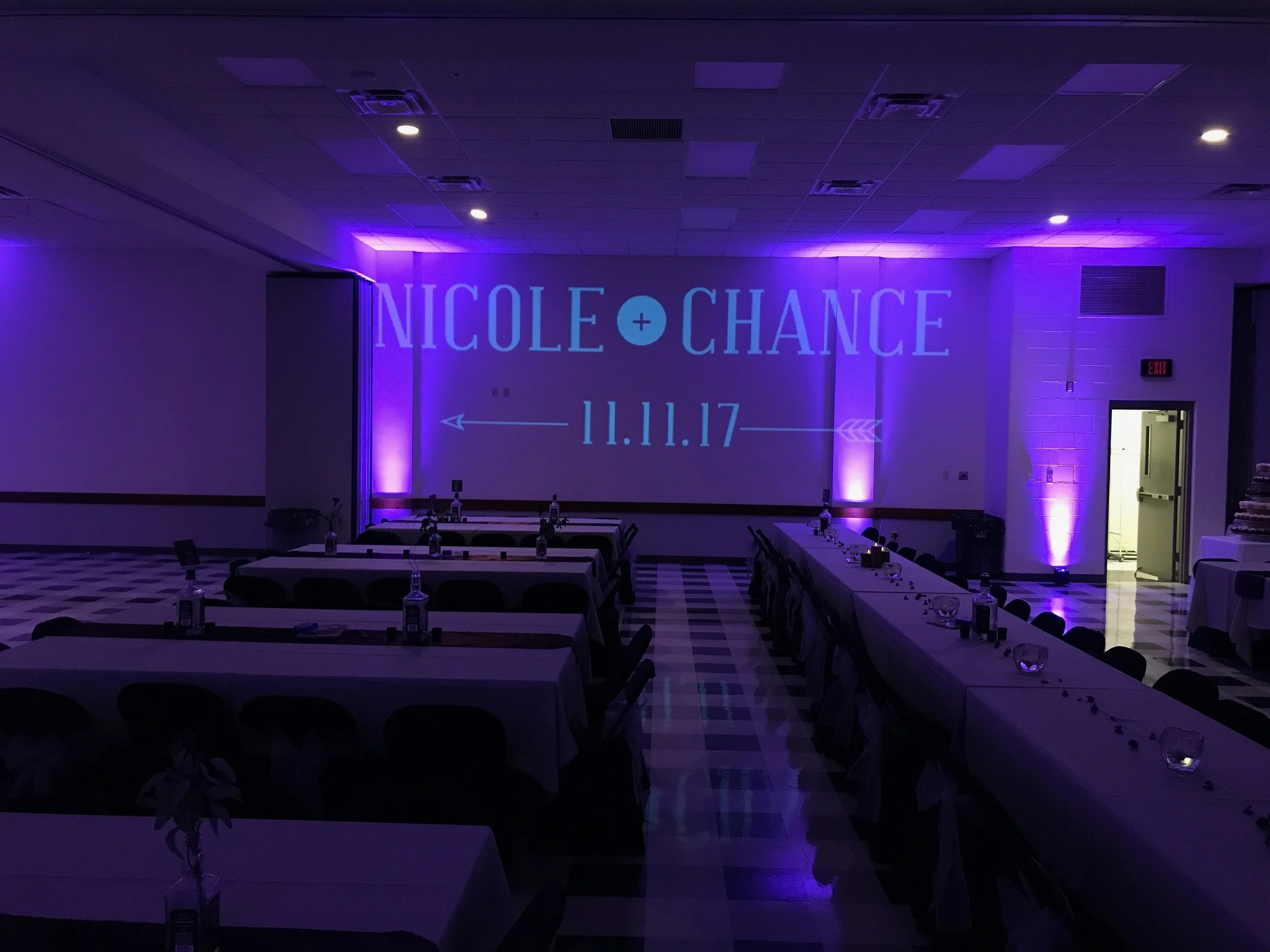 Indoor Wedding monogram and uplighting