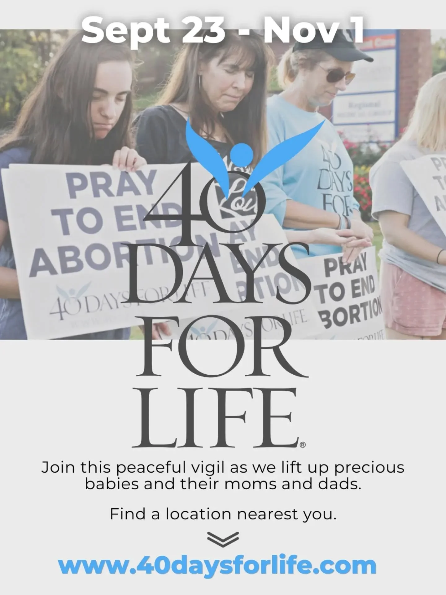 You can protect mothers and children by joining this worldwide mobilization to pray and fast for an end to abortion!

Through prayer and fasting, peaceful vigils and community outreach, 40 Days For Life has inspired 1 million+ volunteers.

Learn more