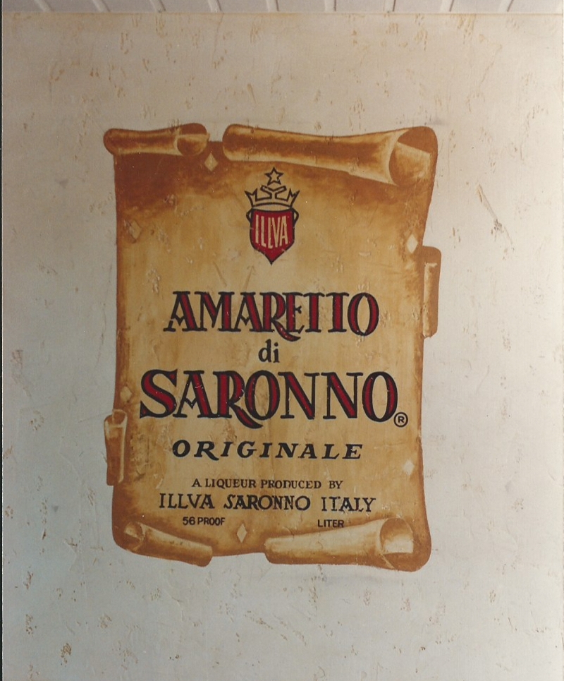 Hand painted Amaretto label mural