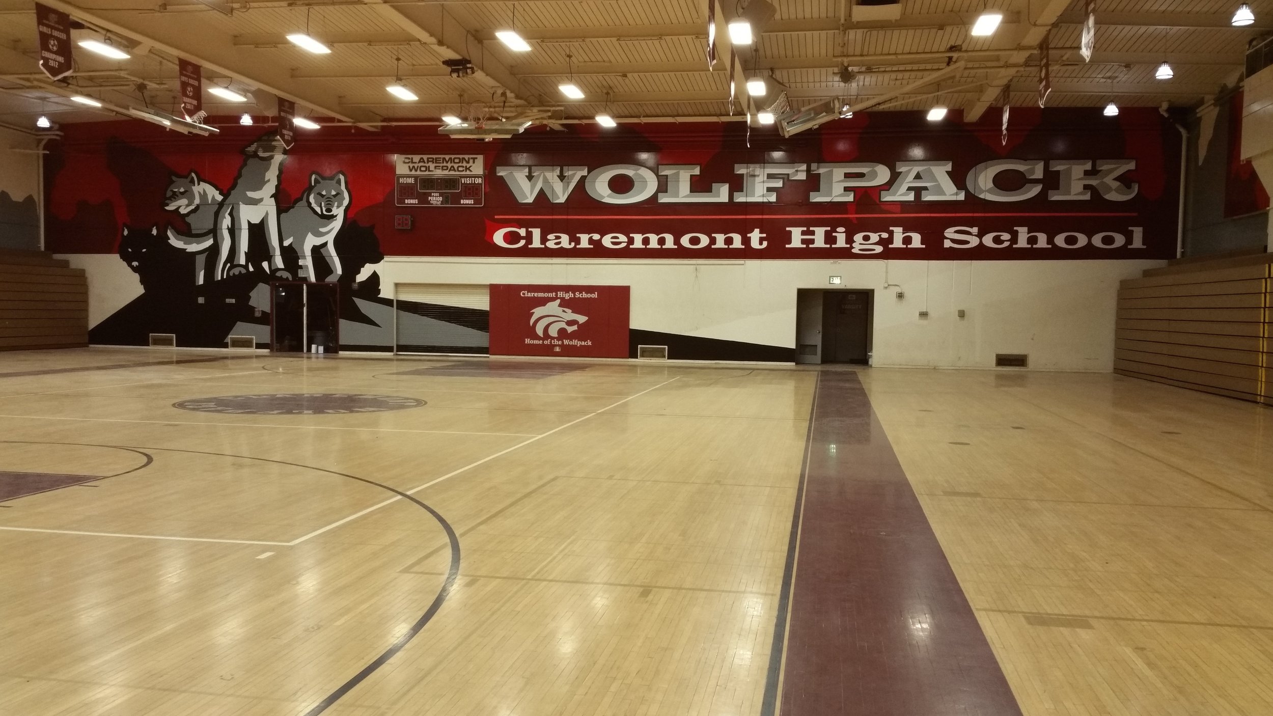CLAREMONT WOLFPACK HAND PAINTED SCHOOL GYM MURAL - WEST WALL