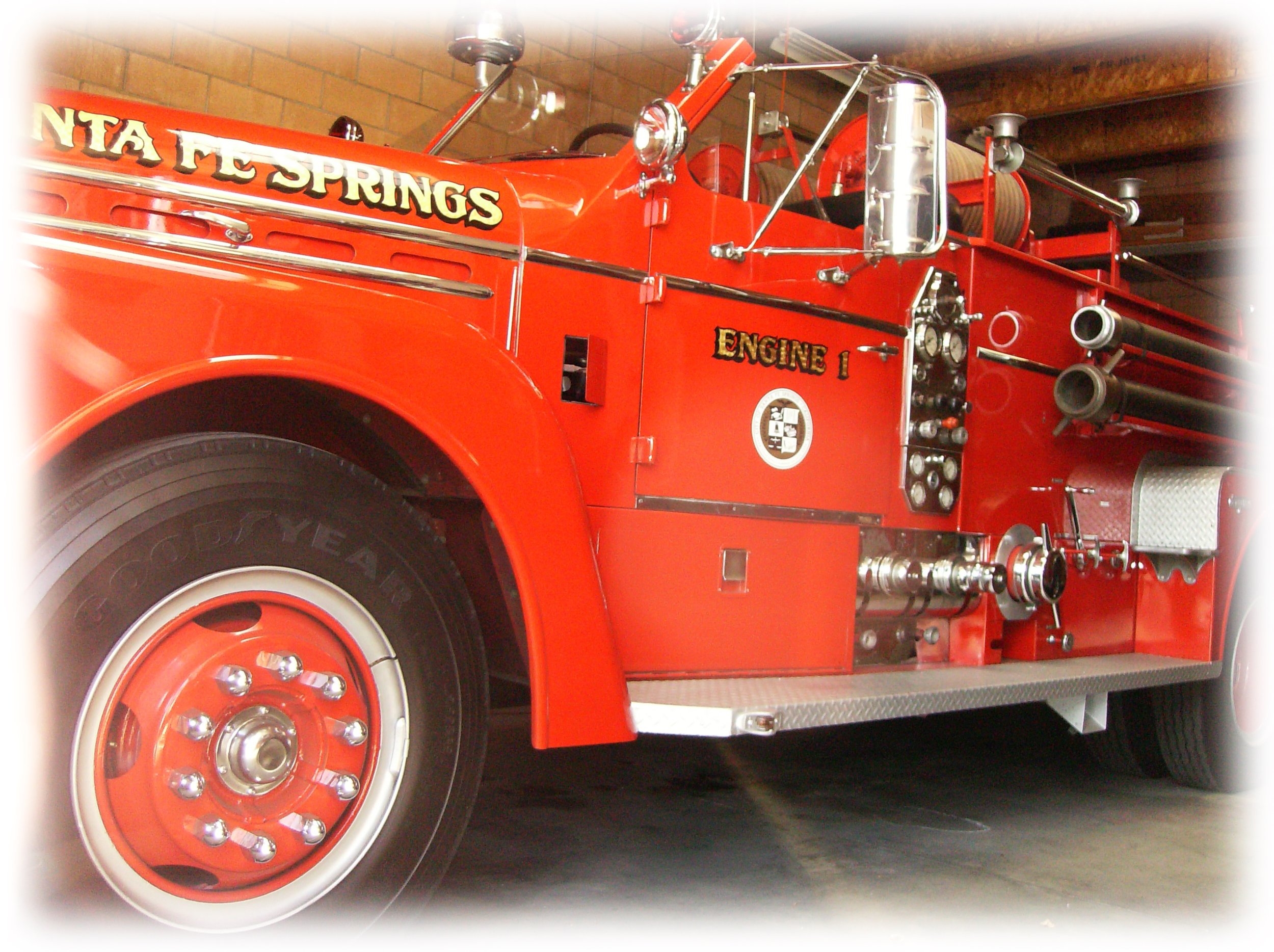Santa Fe Springs gold leaf on antique fire truck
