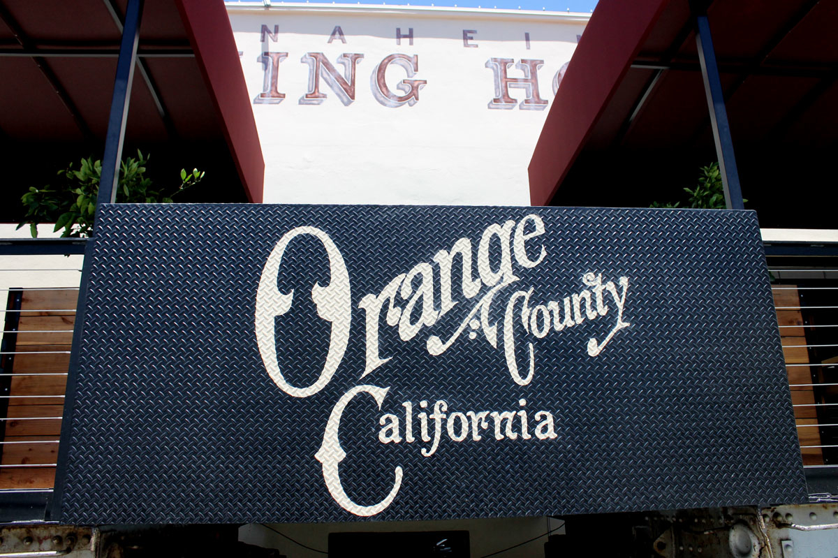 Anaheim Packing House hand lettering on diamond plate steel