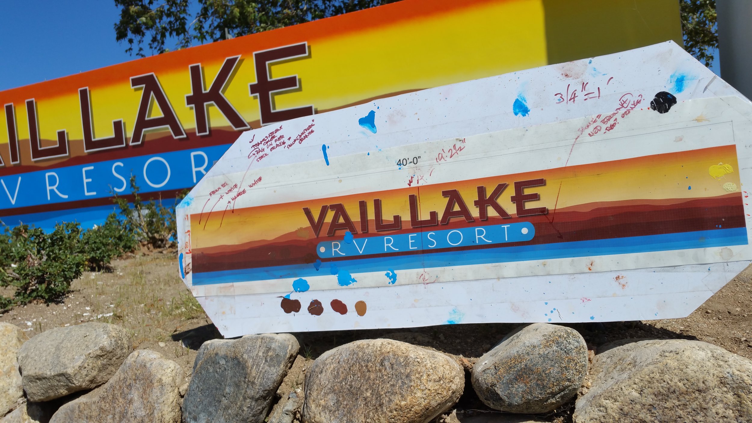 Vail Lake RV Resort - hand painted monument sign mural