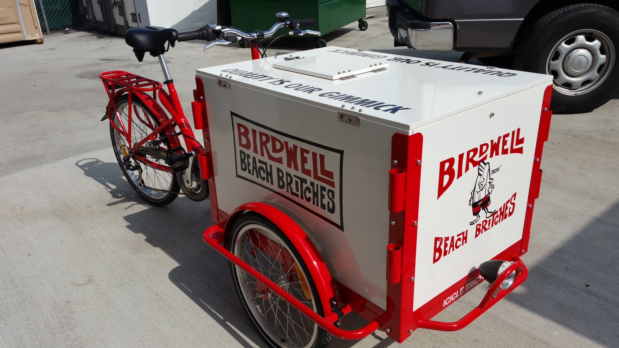 Birdwell Beach Britches hand lettered marketing cart
