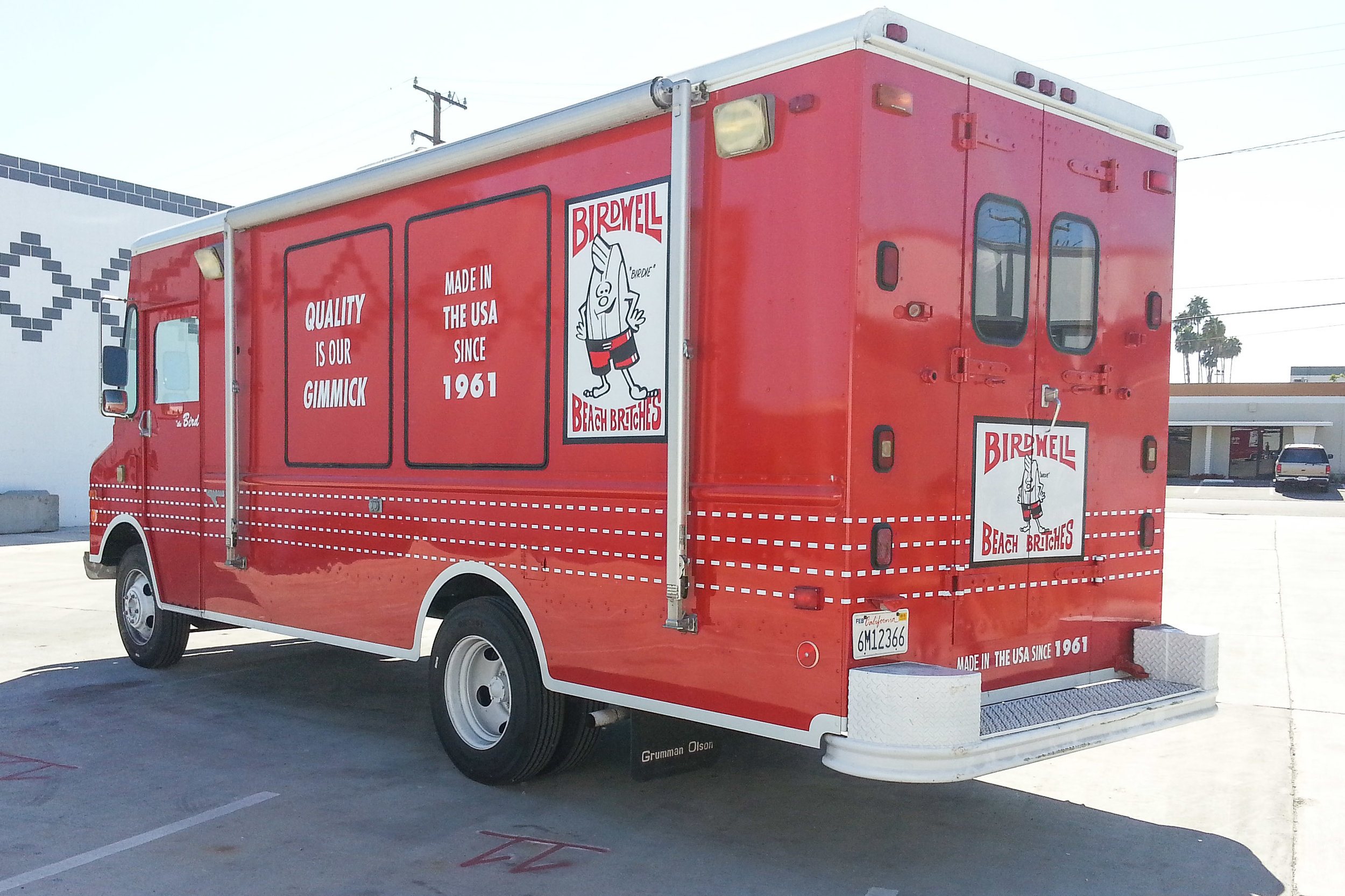 Birdwell Beach Britches hand lettered vehicle graphics