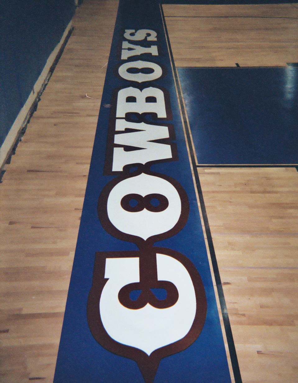 Chino High School gym wood floor hand painted graphics