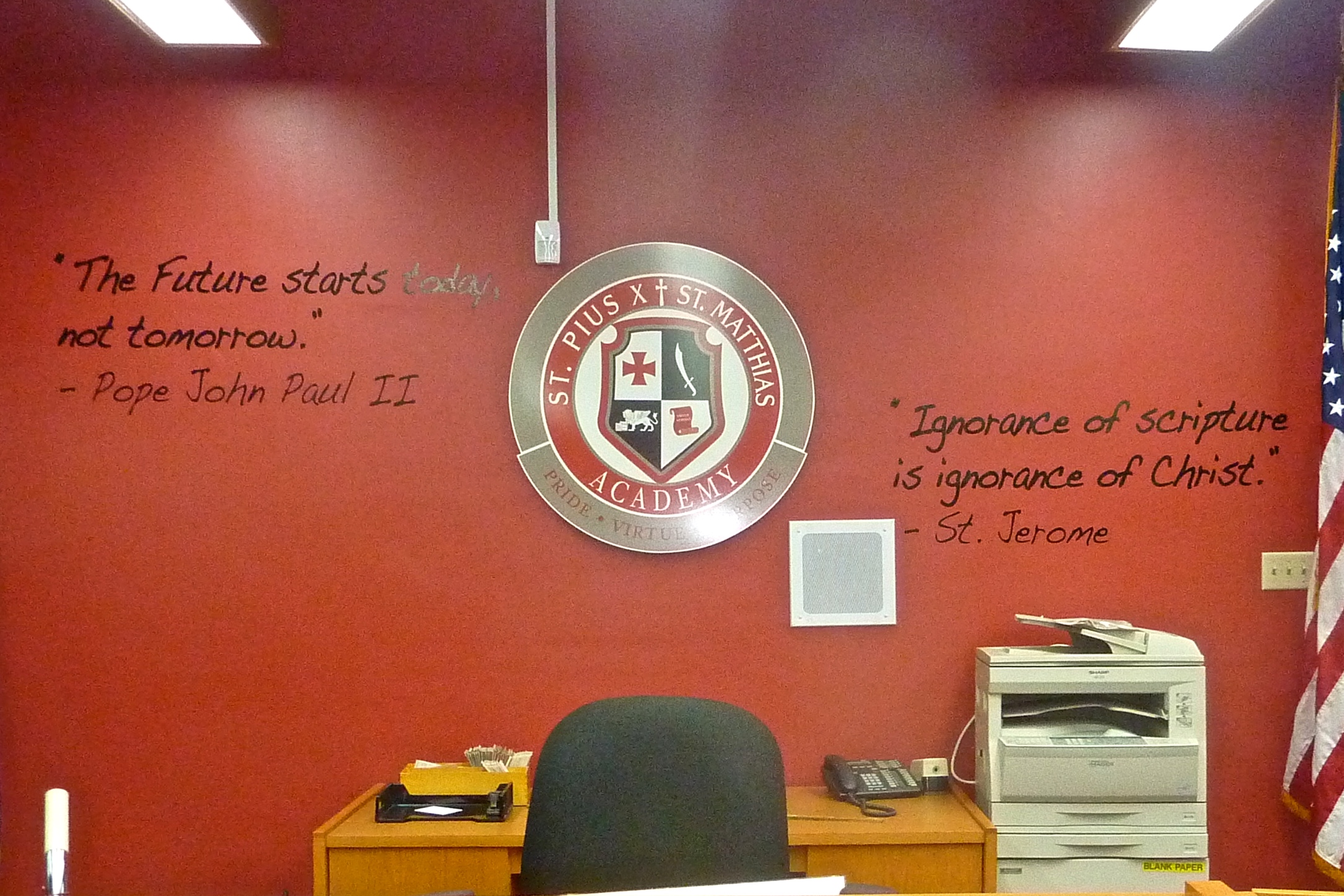 Pius Matthias Academy library dimensional logo & vinyl graphics display
